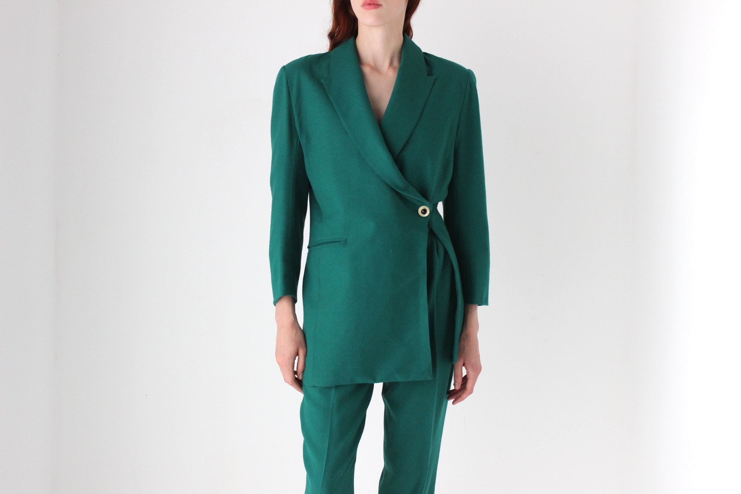 80s Bespoke Handmade Asymmetric Wool Pant Suit