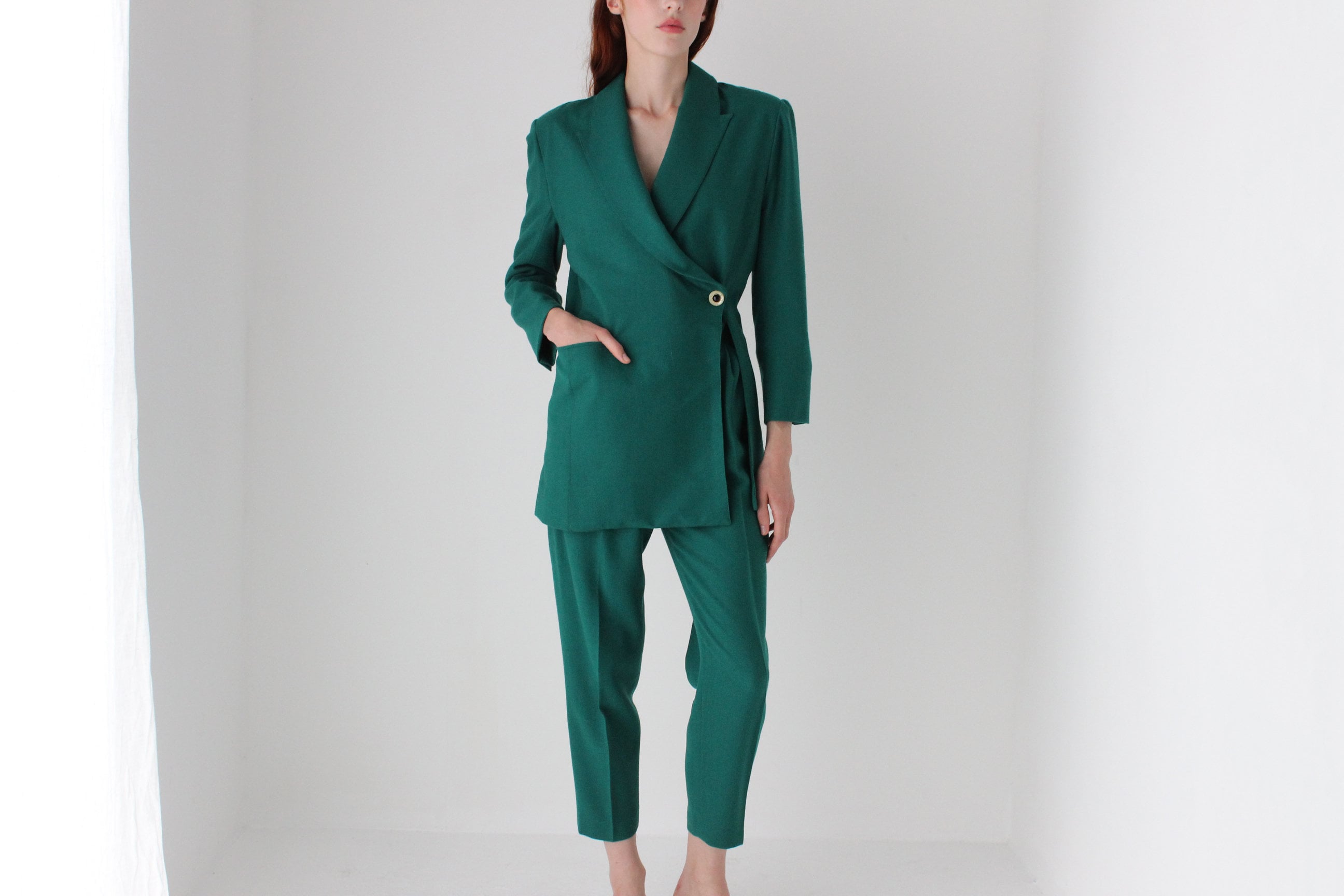 80s Bespoke Handmade Asymmetric Wool Pant Suit