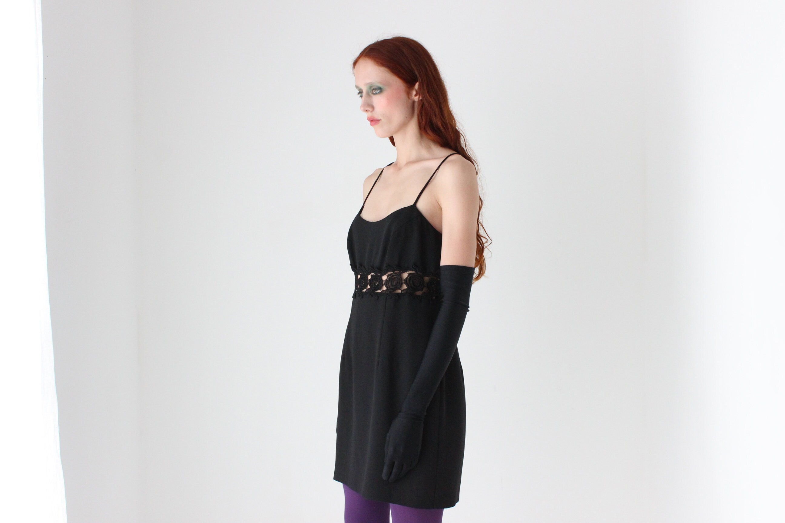 90s Tightrope Crepe Goth Mini w/ Cut Out Rose Centre