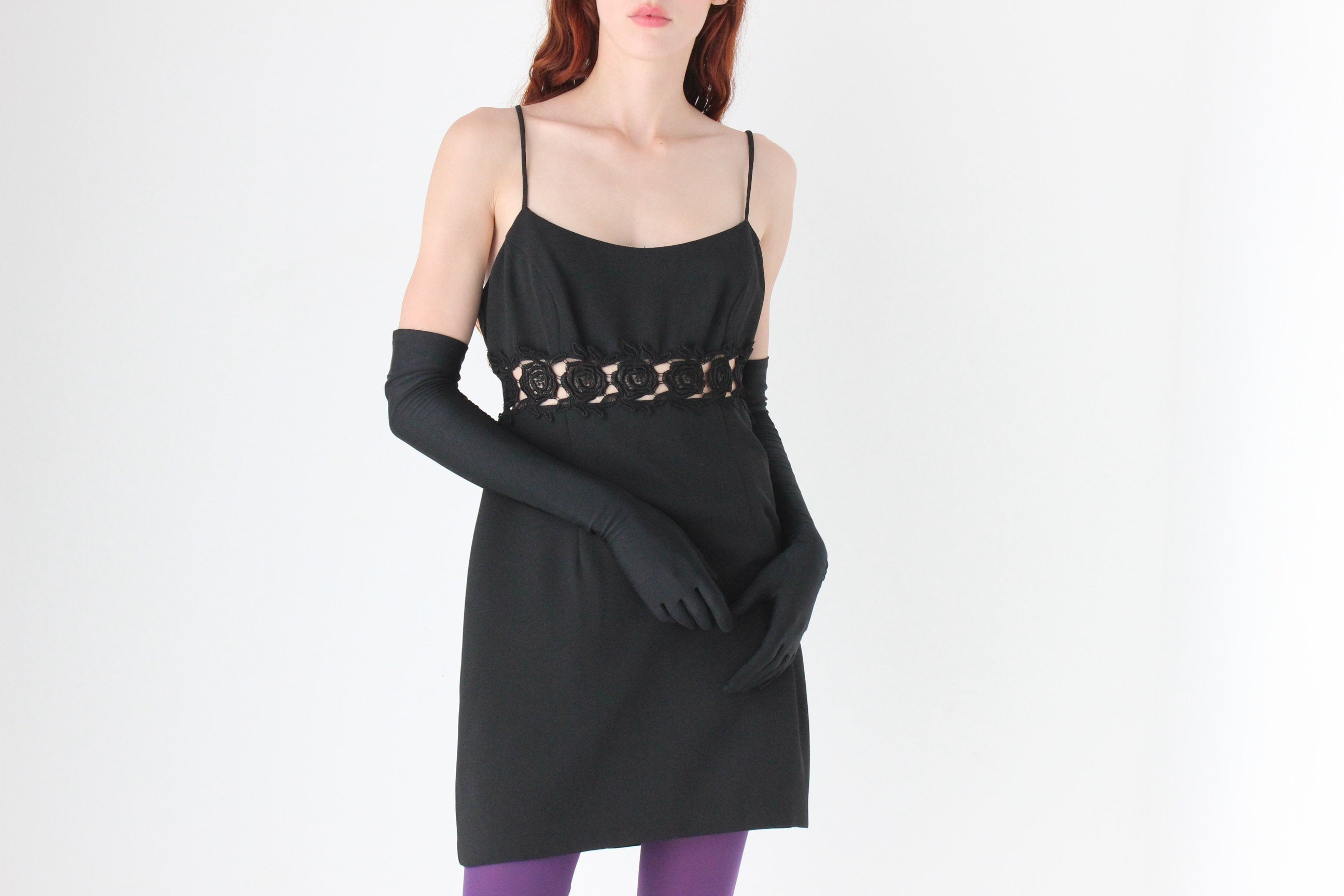 90s Tightrope Crepe Goth Mini w/ Cut Out Rose Centre