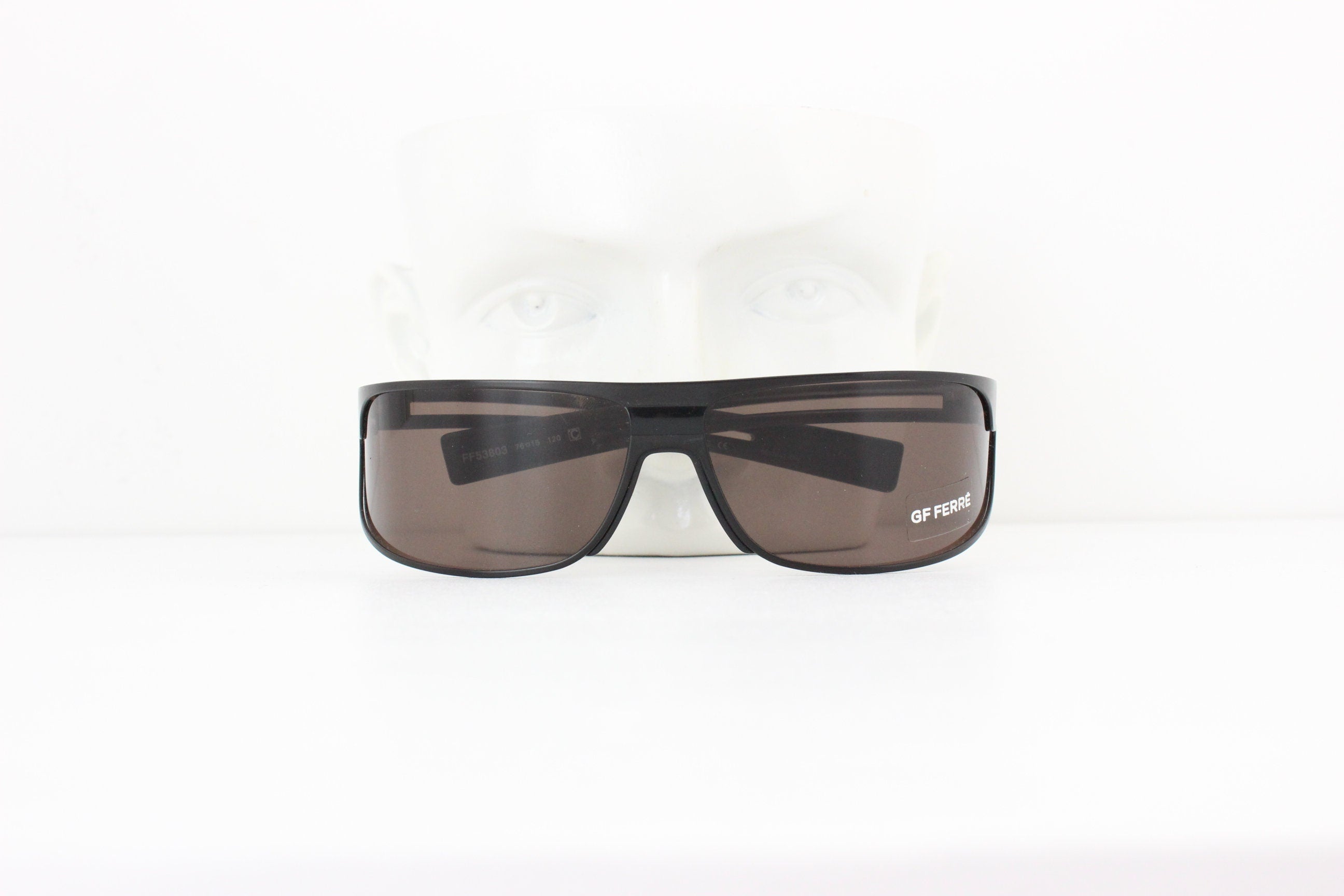 Y2K GIANFRANCO FERRE Minimal Black Wraparound Shield Sunglasses