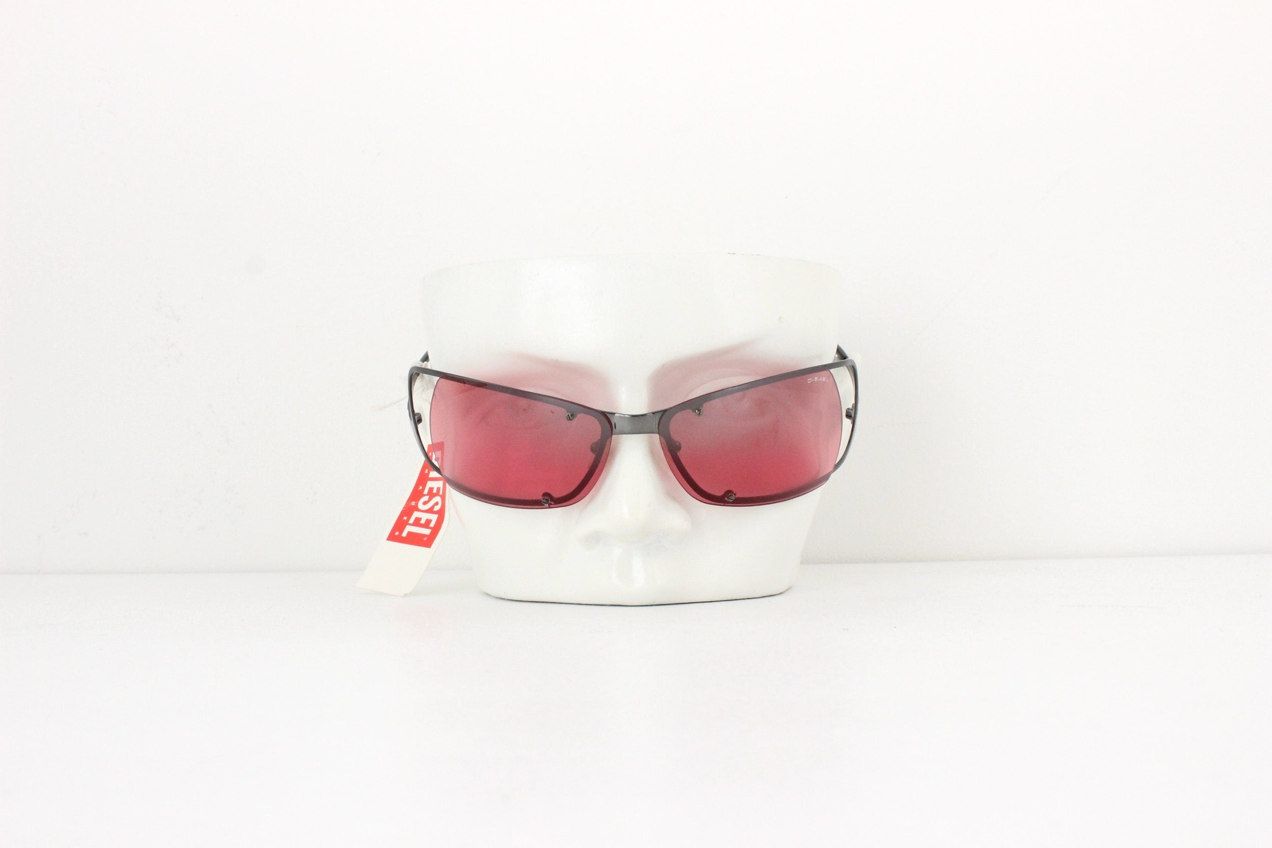 Y2K Diesel Techno Shield Raspberry Lens Wraparound Sunglasses