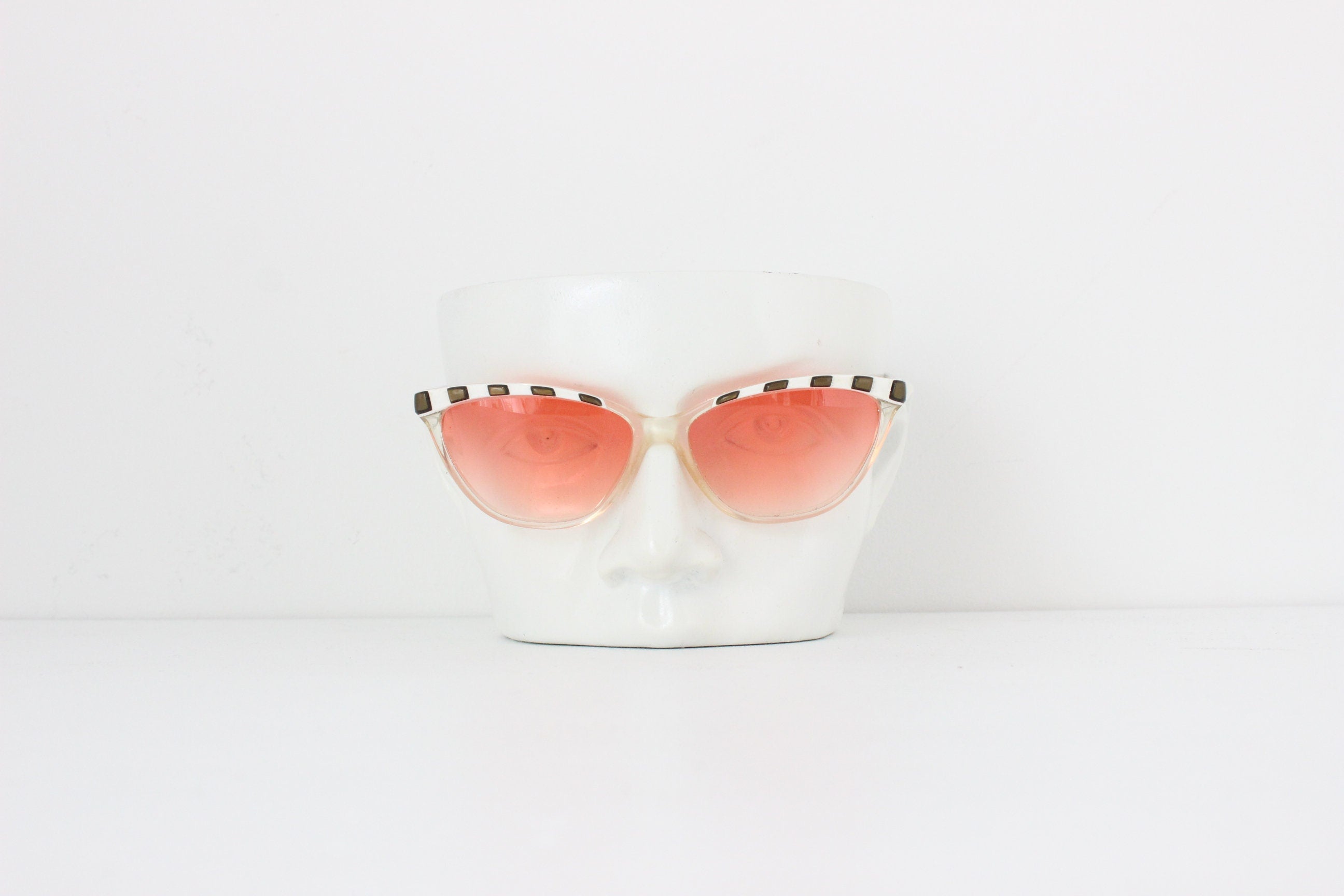 1980s Karl Lagerfeld Paris Striped Cat Eye Sunglasses