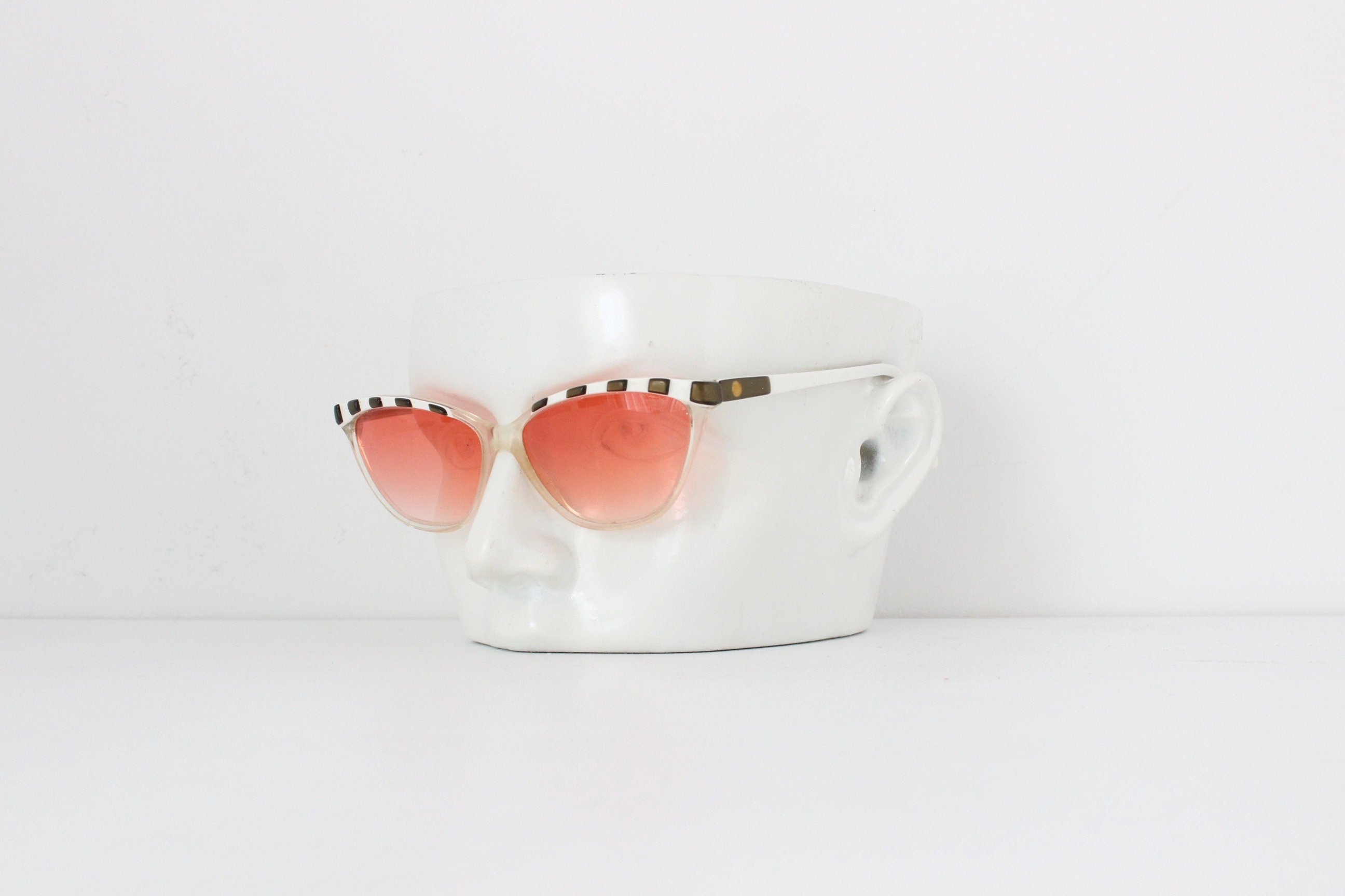 1980s Karl Lagerfeld Paris Striped Cat Eye Sunglasses