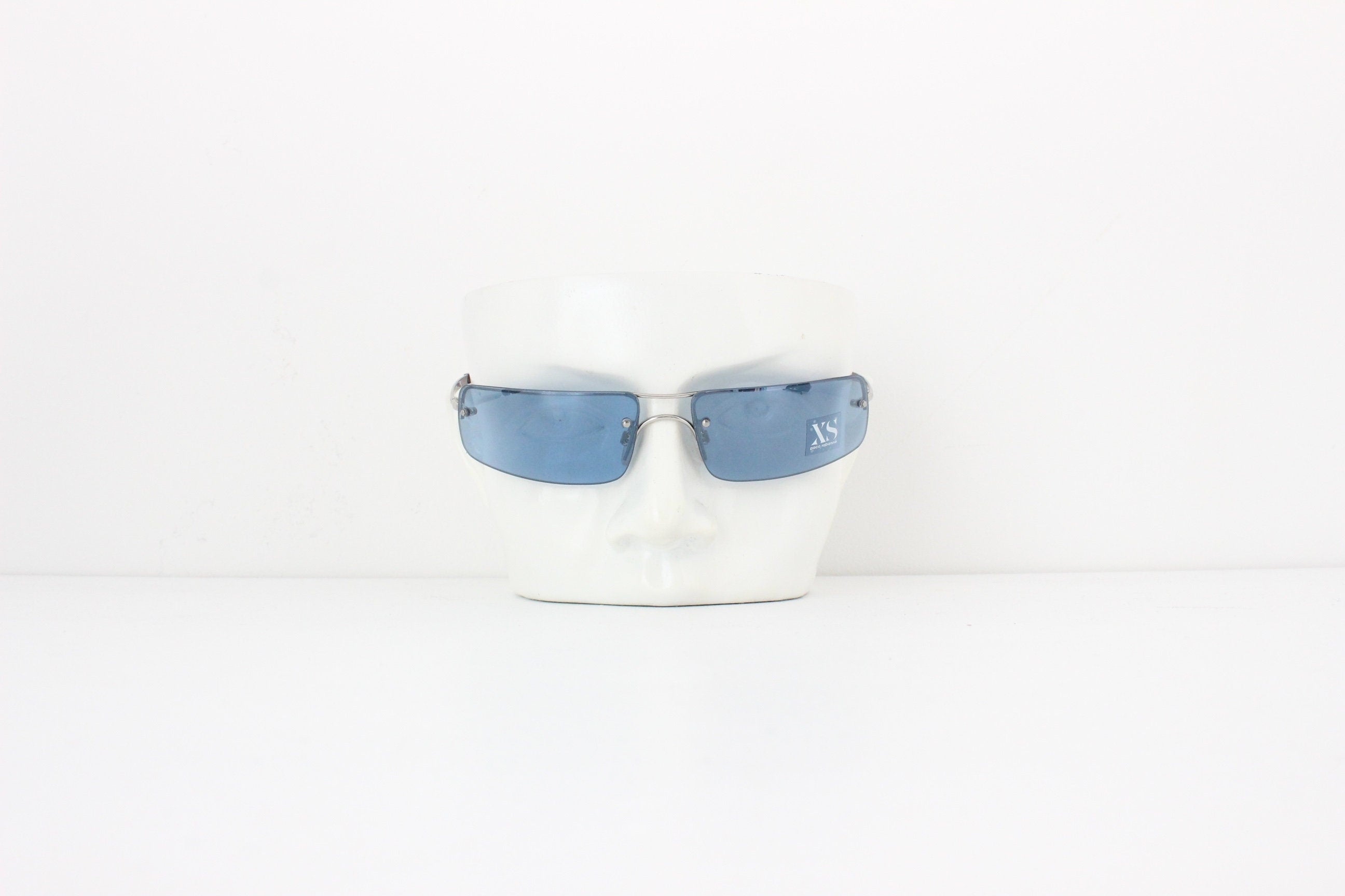 Y2K PACO RABBANE Techno Baby Blue Wraparound Sunglasses