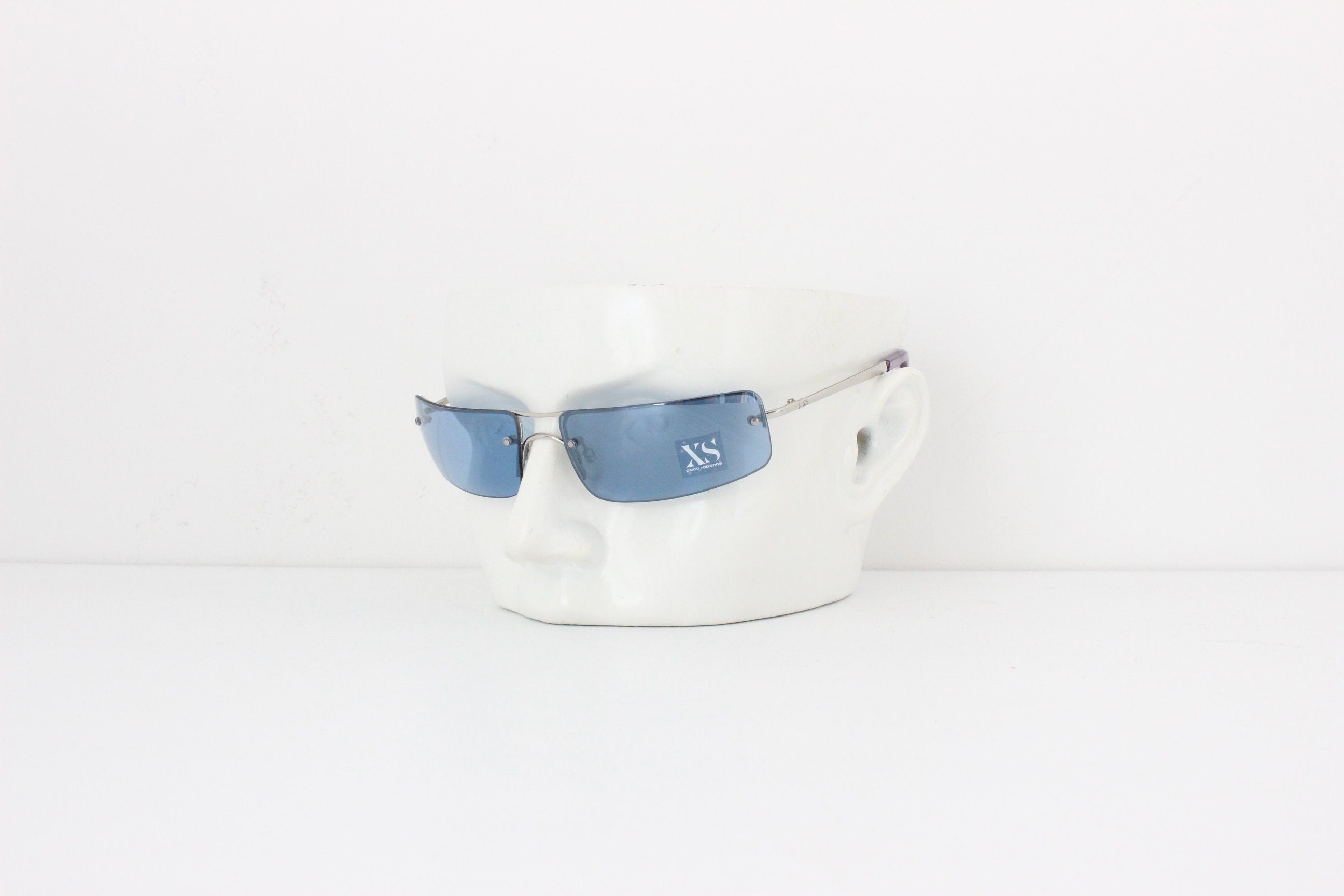 Y2K PACO RABBANE Techno Baby Blue Wraparound Sunglasses