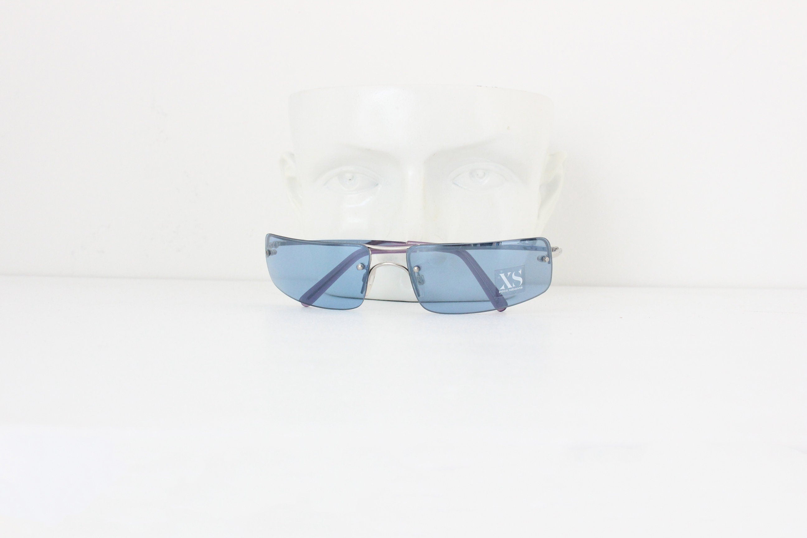 Y2K PACO RABBANE Techno Baby Blue Wraparound Sunglasses