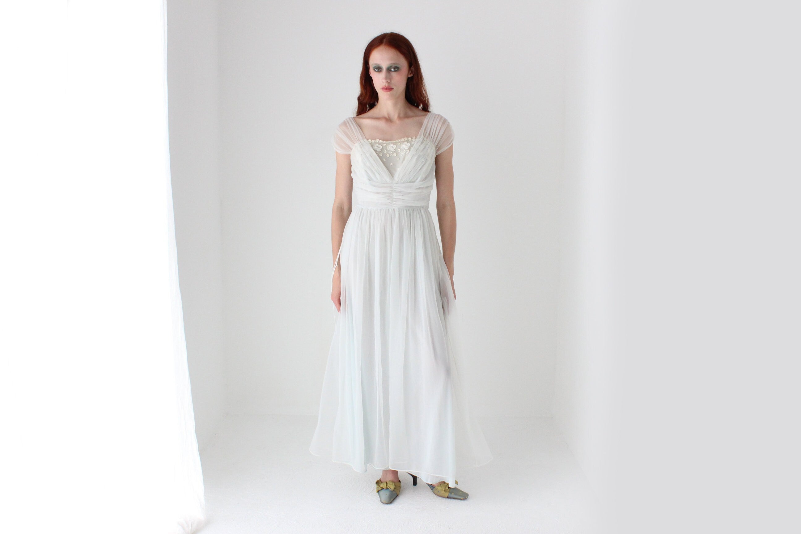 Rare 1950s Delicate Pastel Nylon Nightgown Boudoir Dress