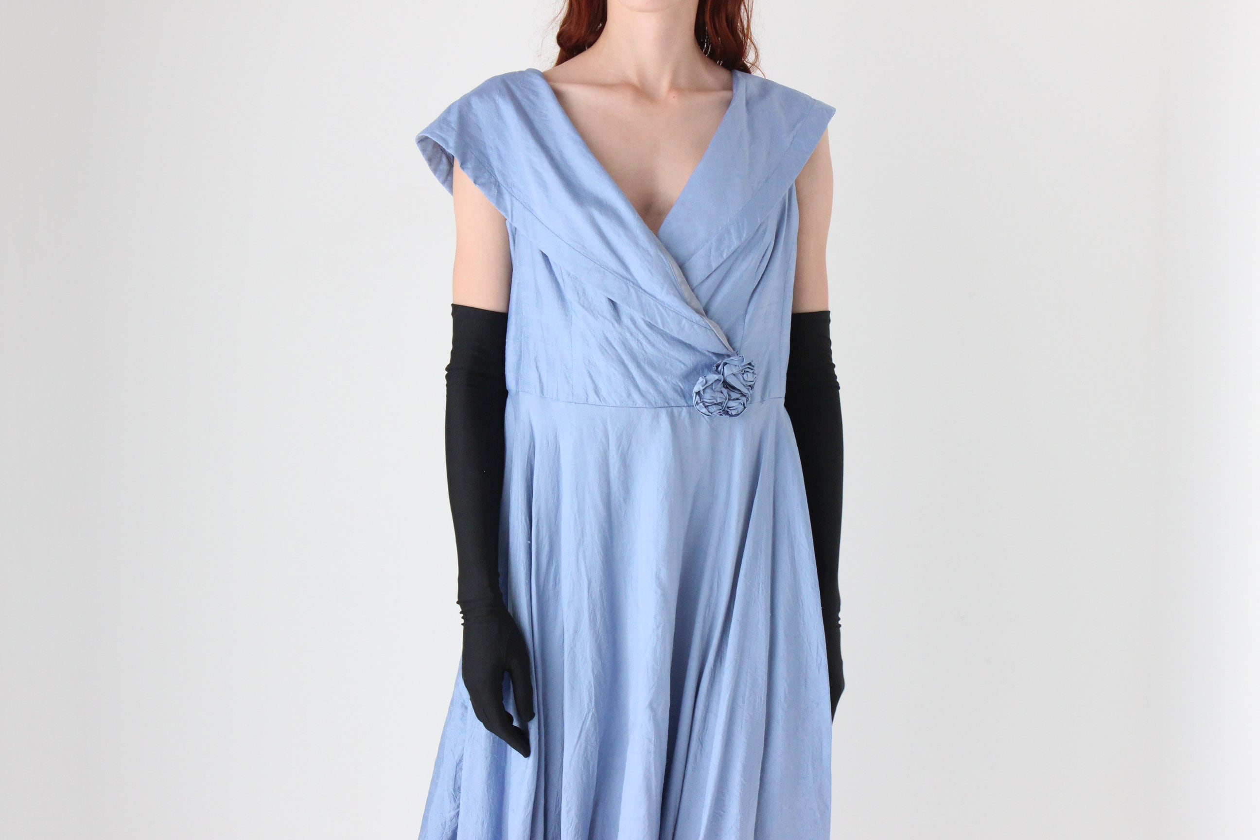 Dreamy 1980s Cornflower Blue Raw Silk Cocktail Dress