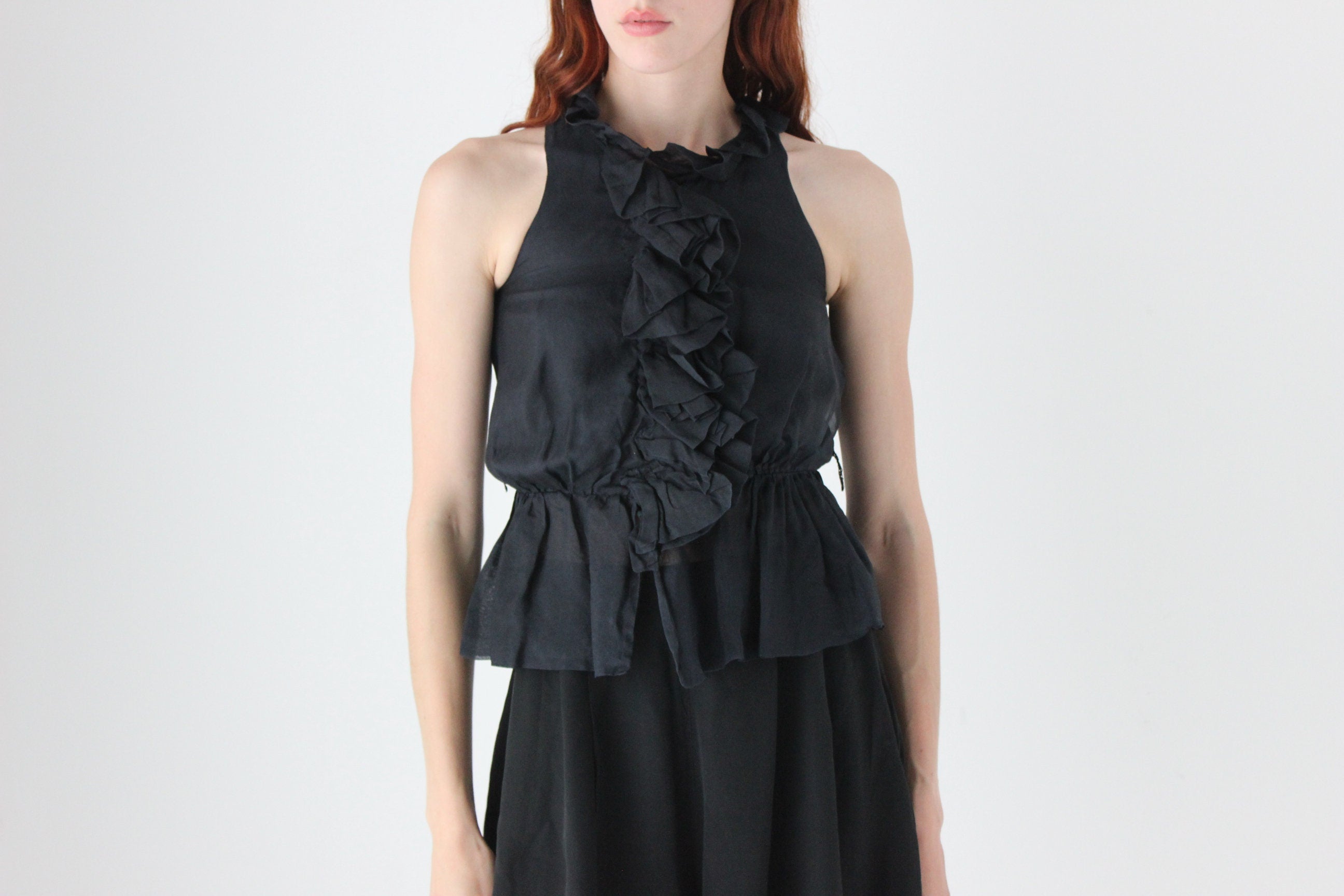 2000s Silk Organza Ruffle Waistcoat Top