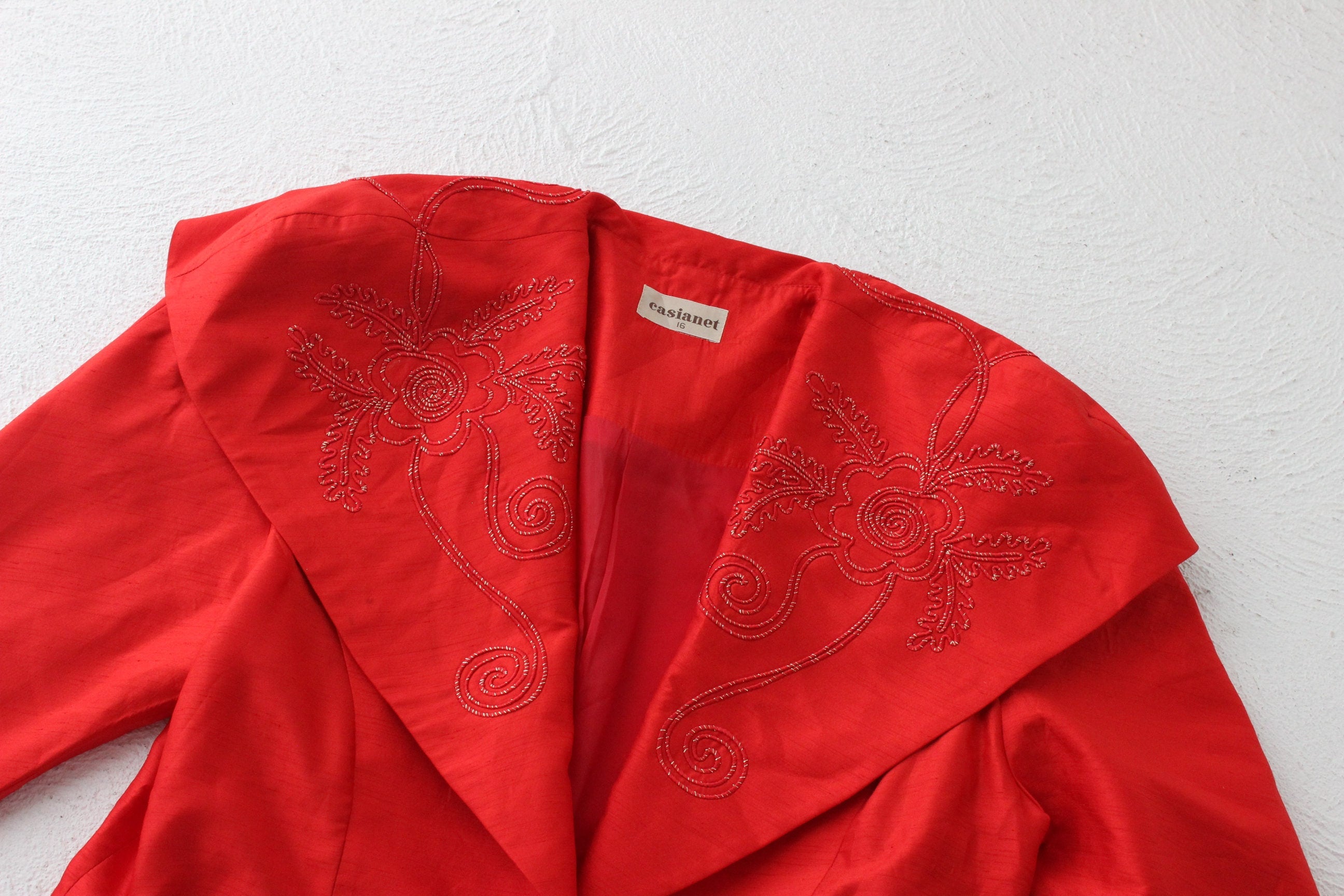 80s Raw Silk Look Bold Shoulder Jacket Top