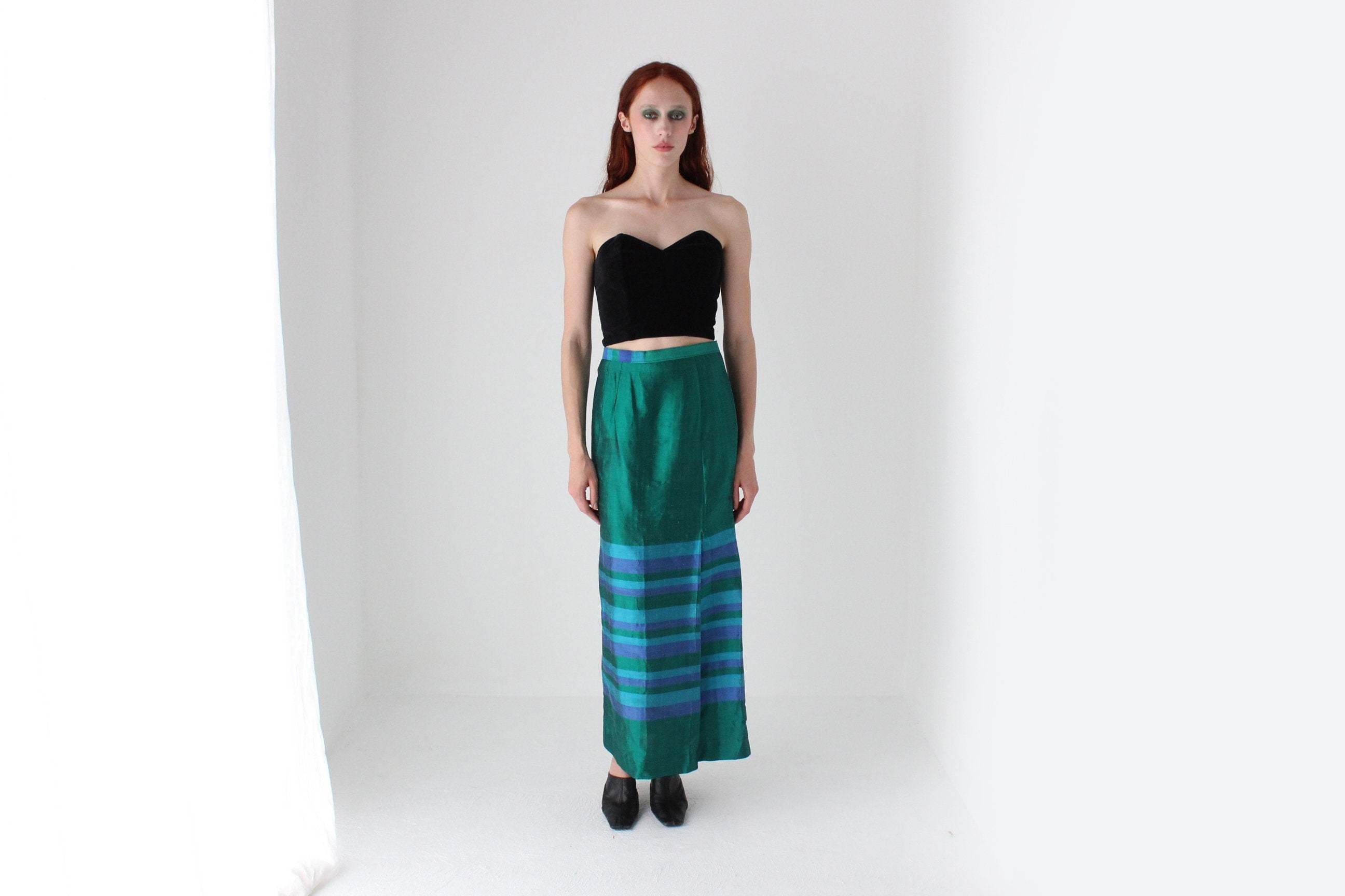 60s Raw Silk Column Cocktail Skirt