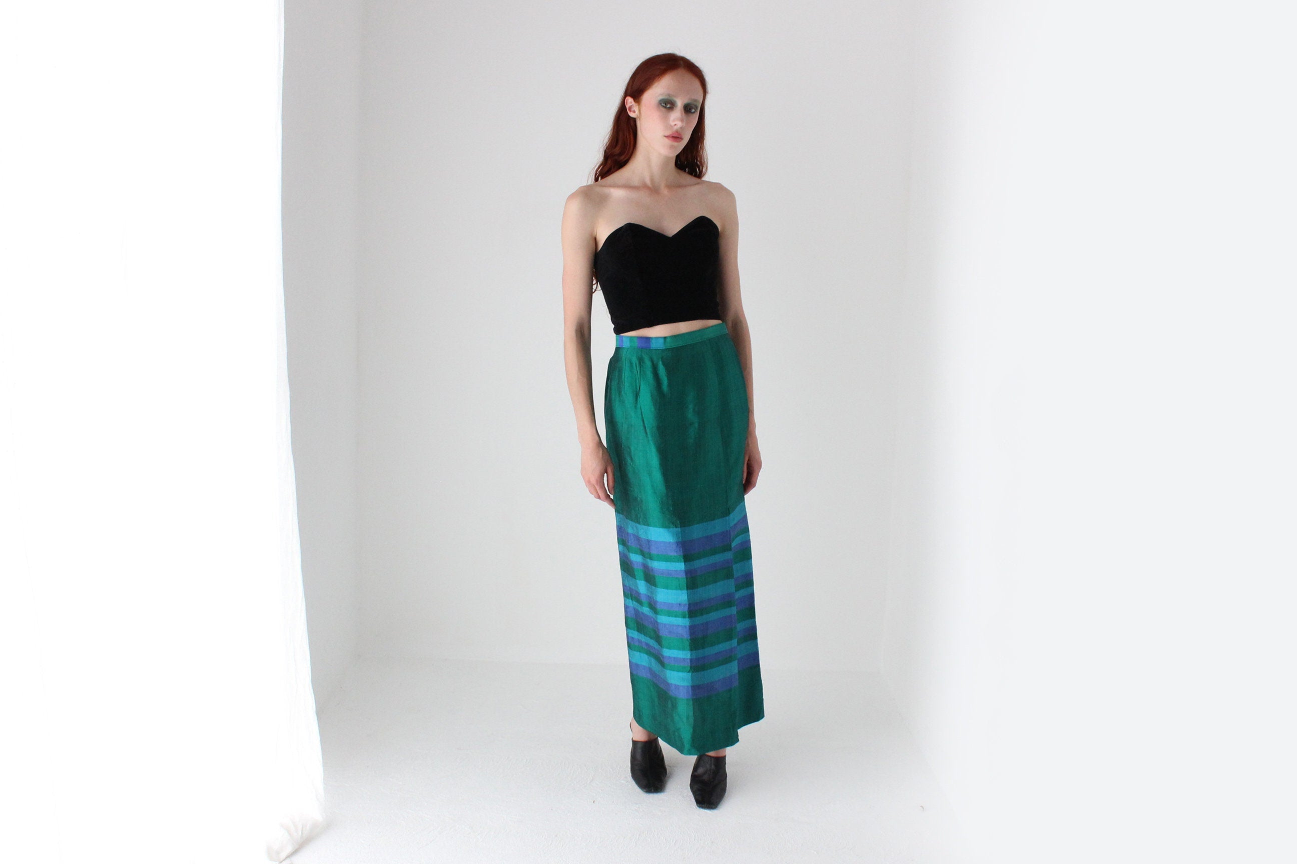 60s Raw Silk Column Cocktail Skirt