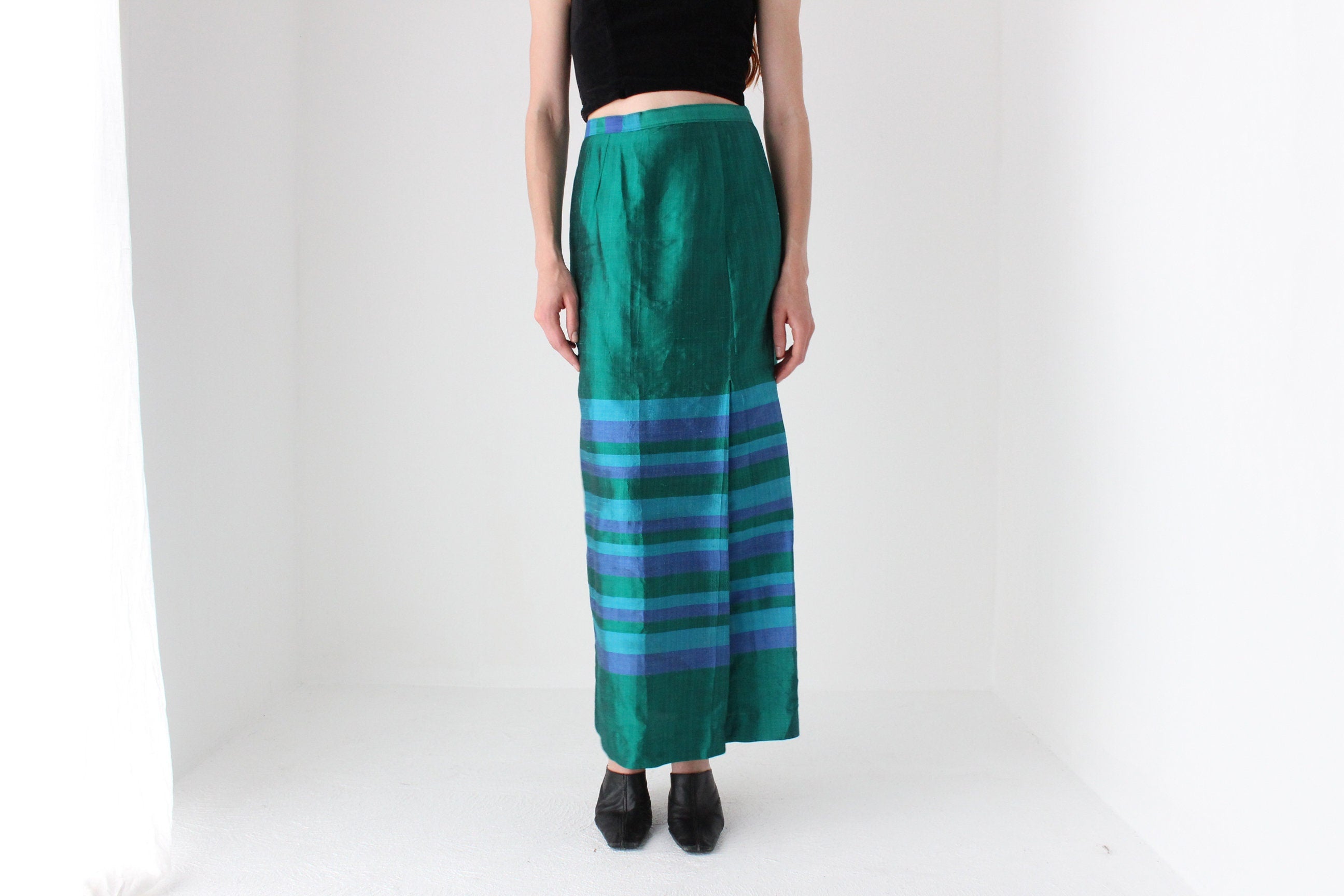 60s Raw Silk Column Cocktail Skirt