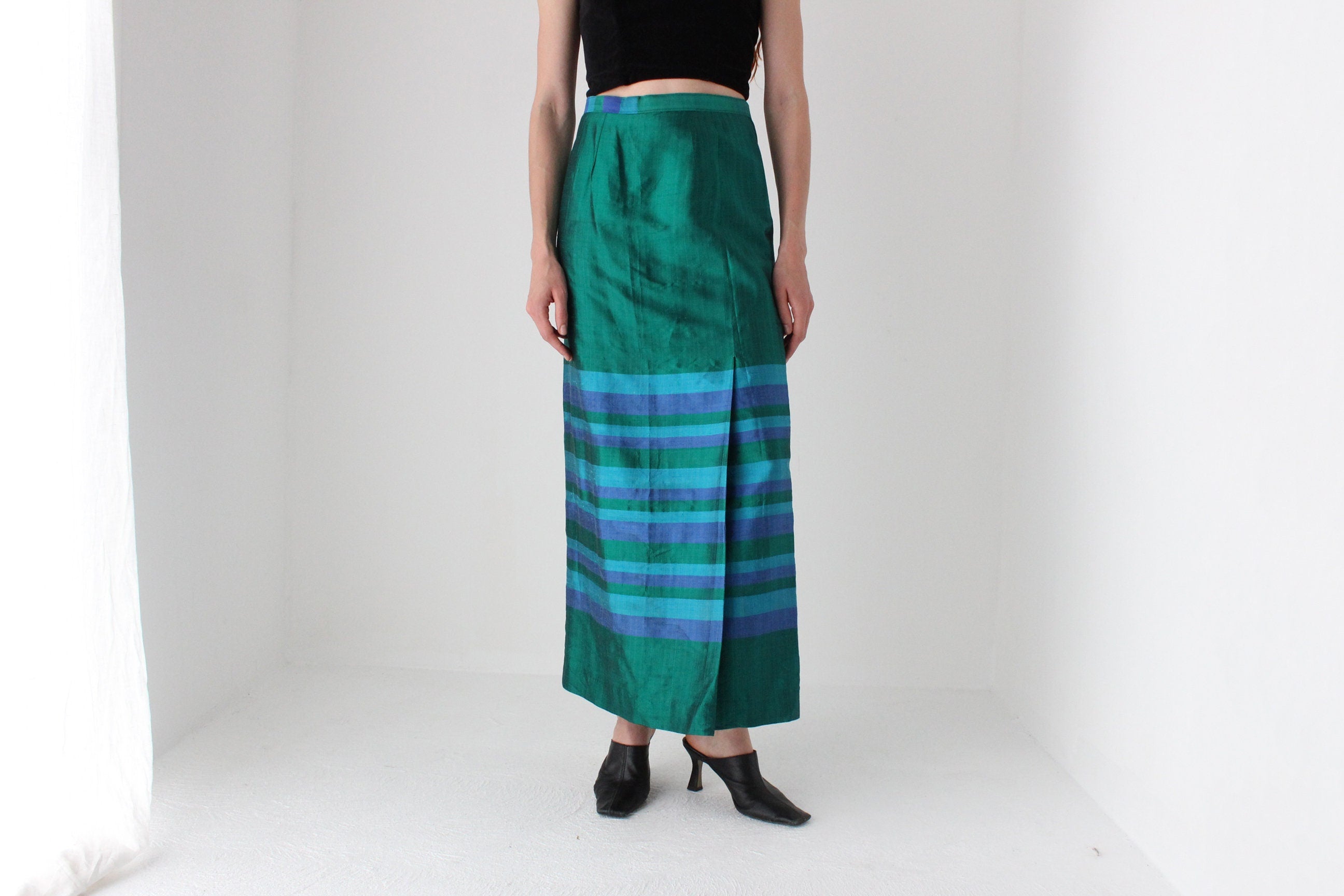 60s Raw Silk Column Cocktail Skirt