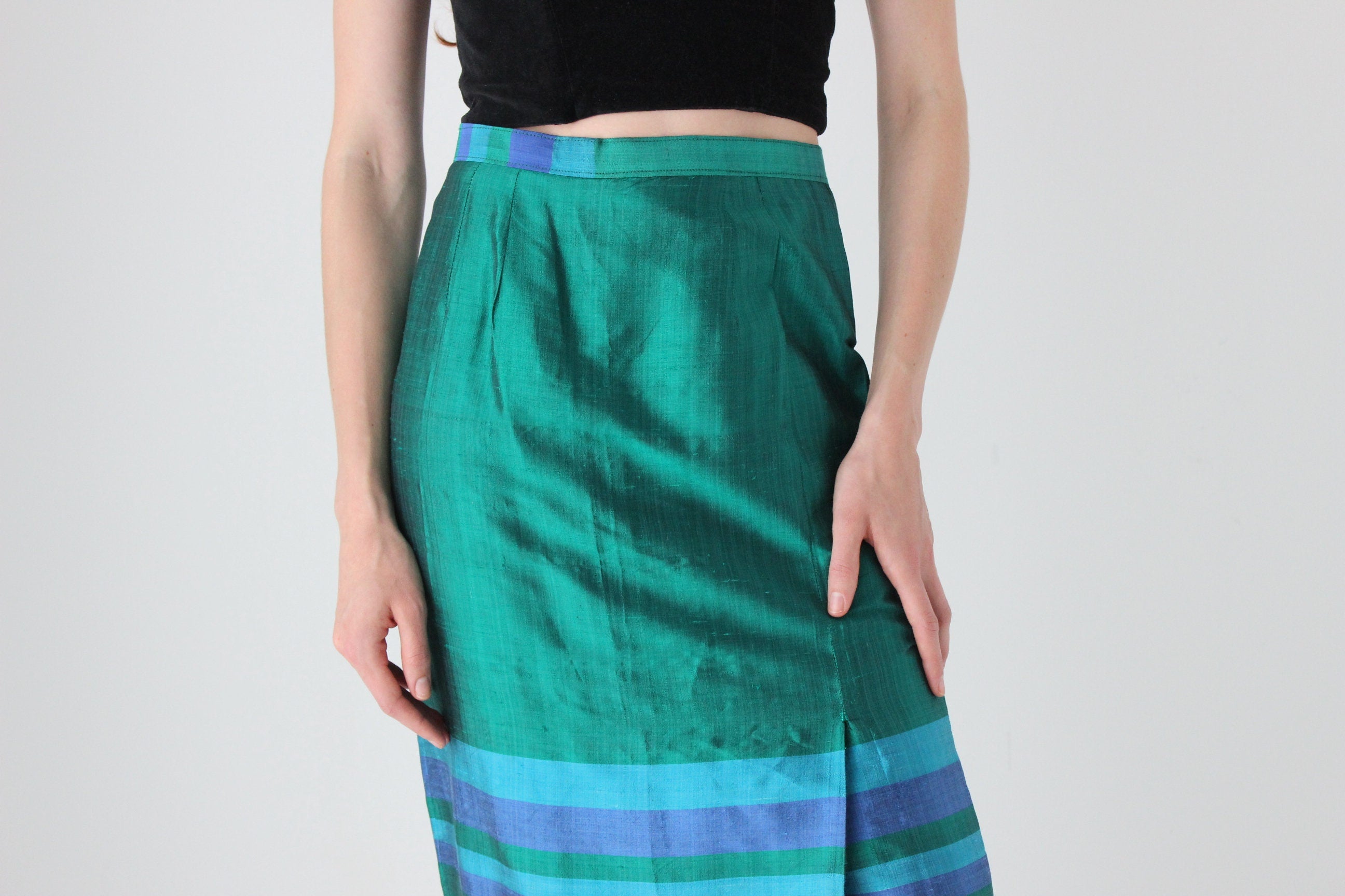 60s Raw Silk Column Cocktail Skirt