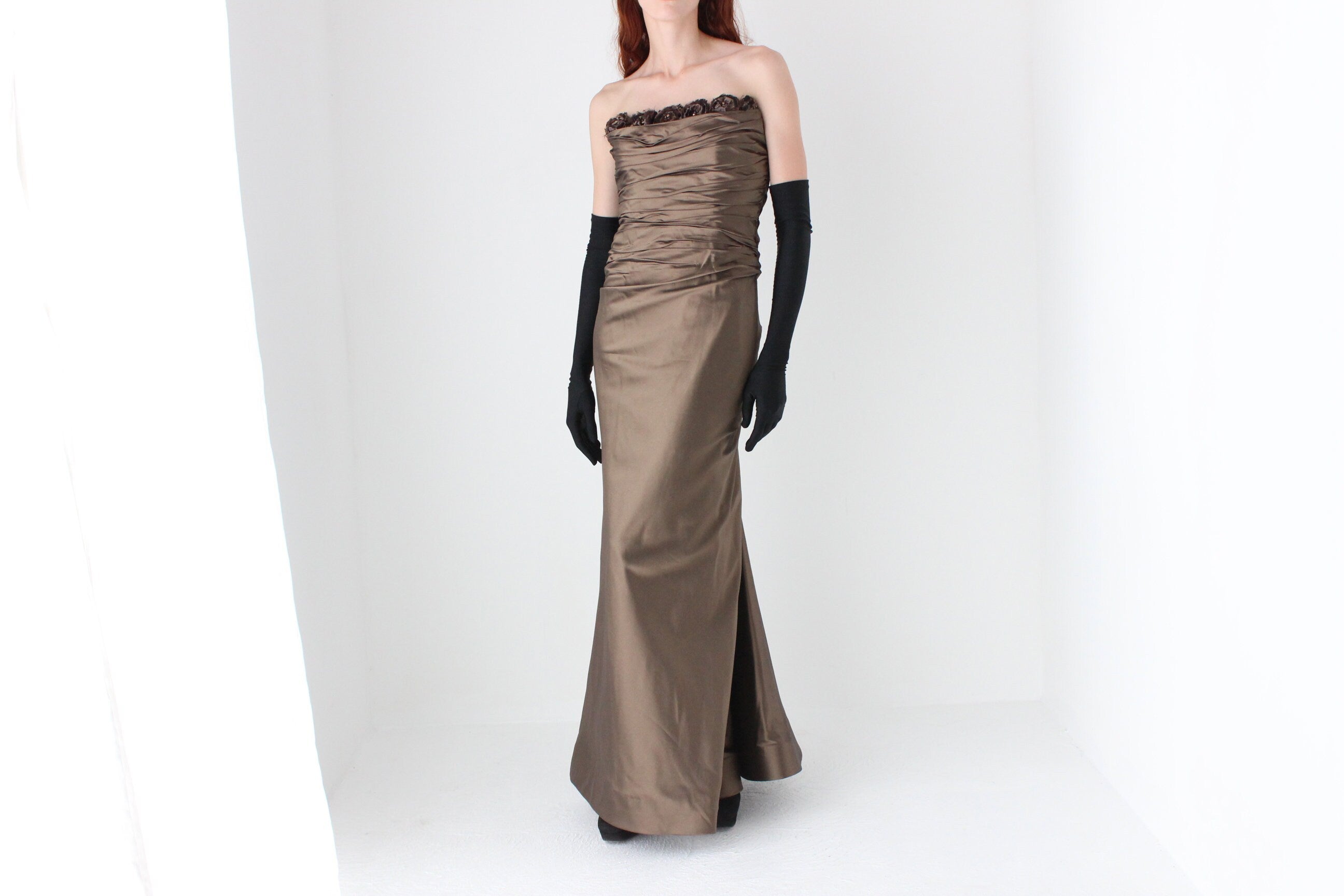 90s Designer Textural PURE SILK Taffeta Bustier Formal Gown