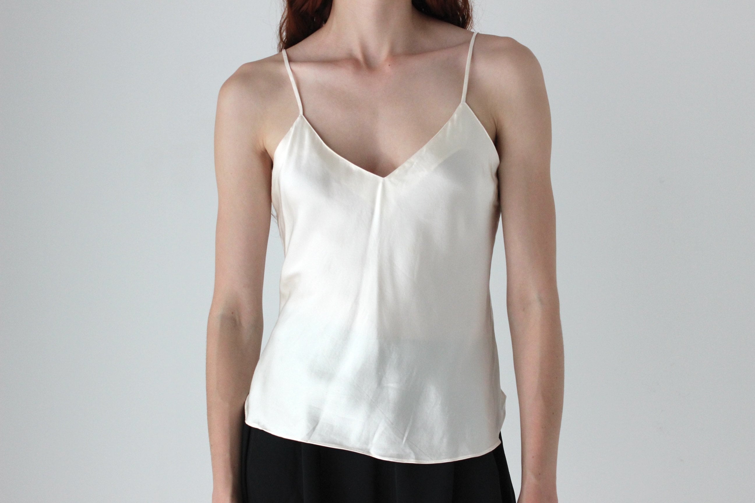 90s Pure Silk Cream Minimal Spaghetti Strap Cami