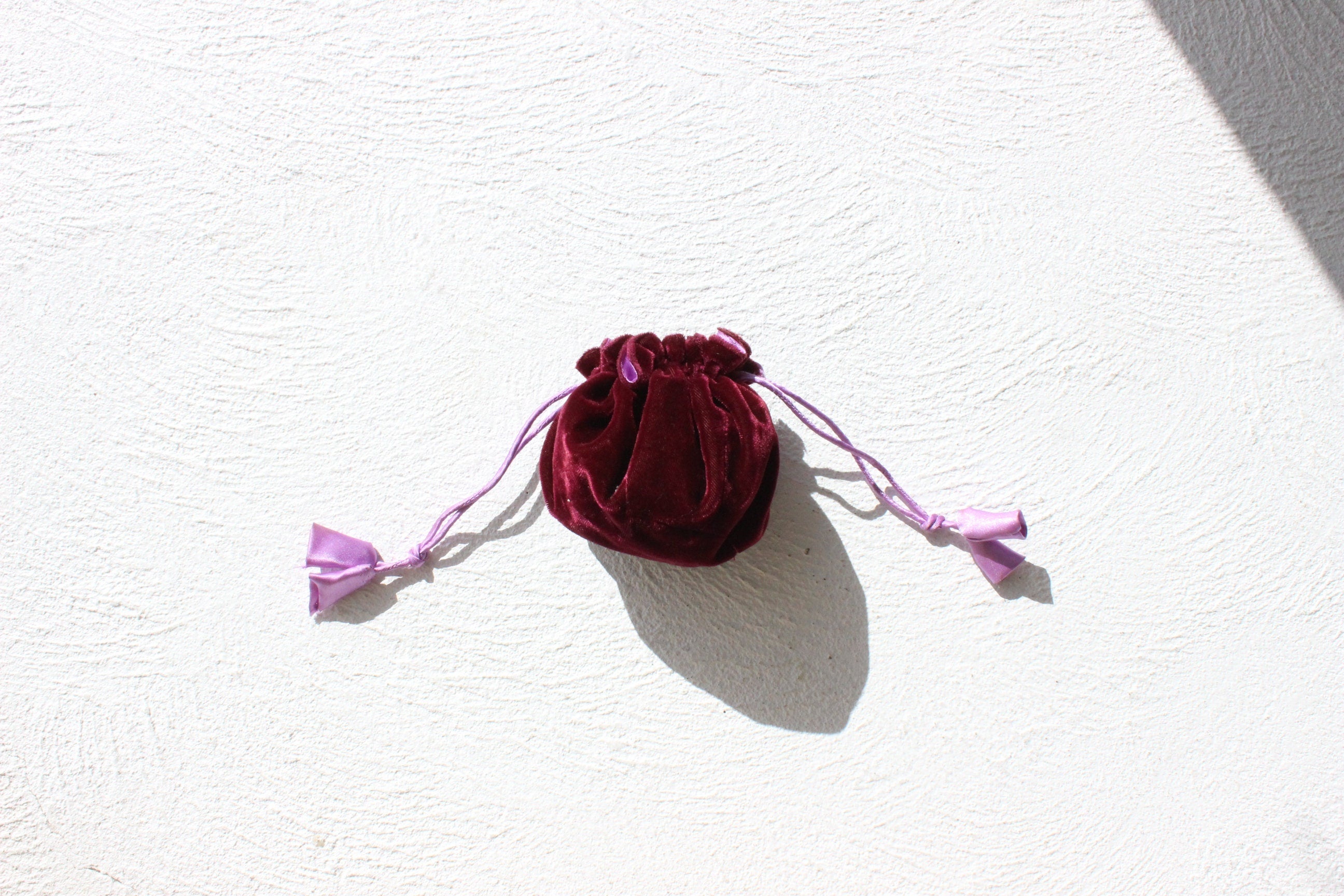 Tiny 80s Purple Velvet Drawstring Wristlet Bag