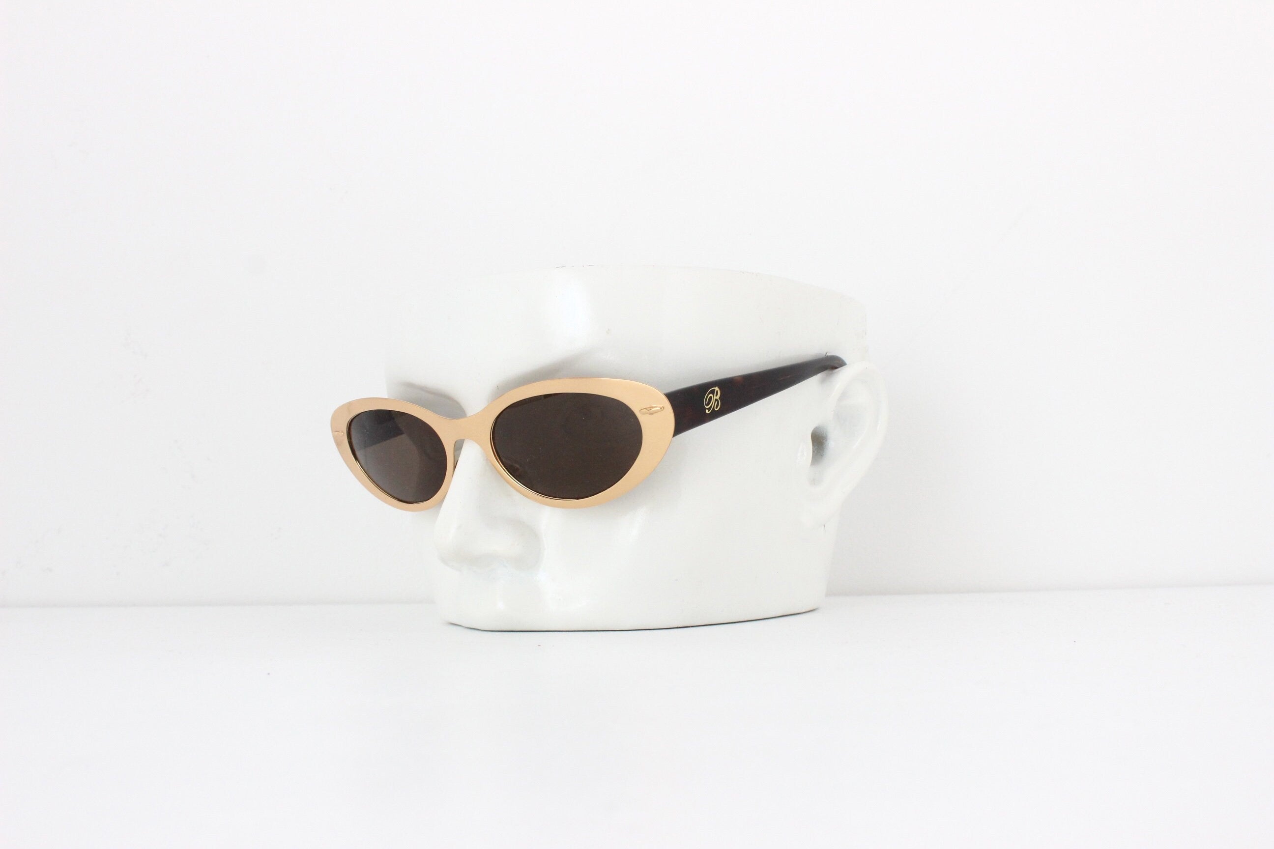 90s Blumarine Gold Metal Rounded Cat Eye Sunglasses