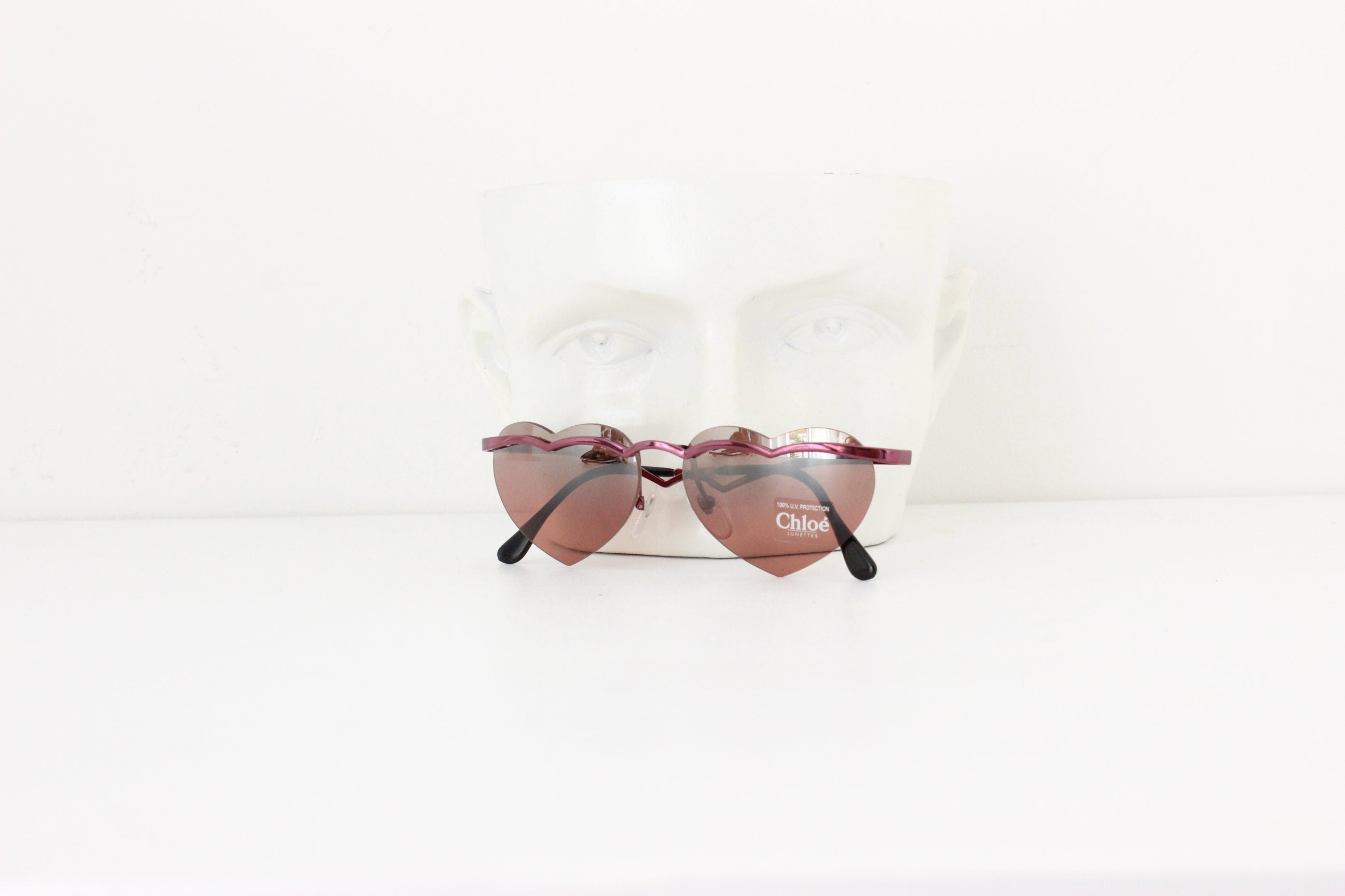 Rare 90s Vintage CHLOE Heart Shaped Frameless Sunglasses