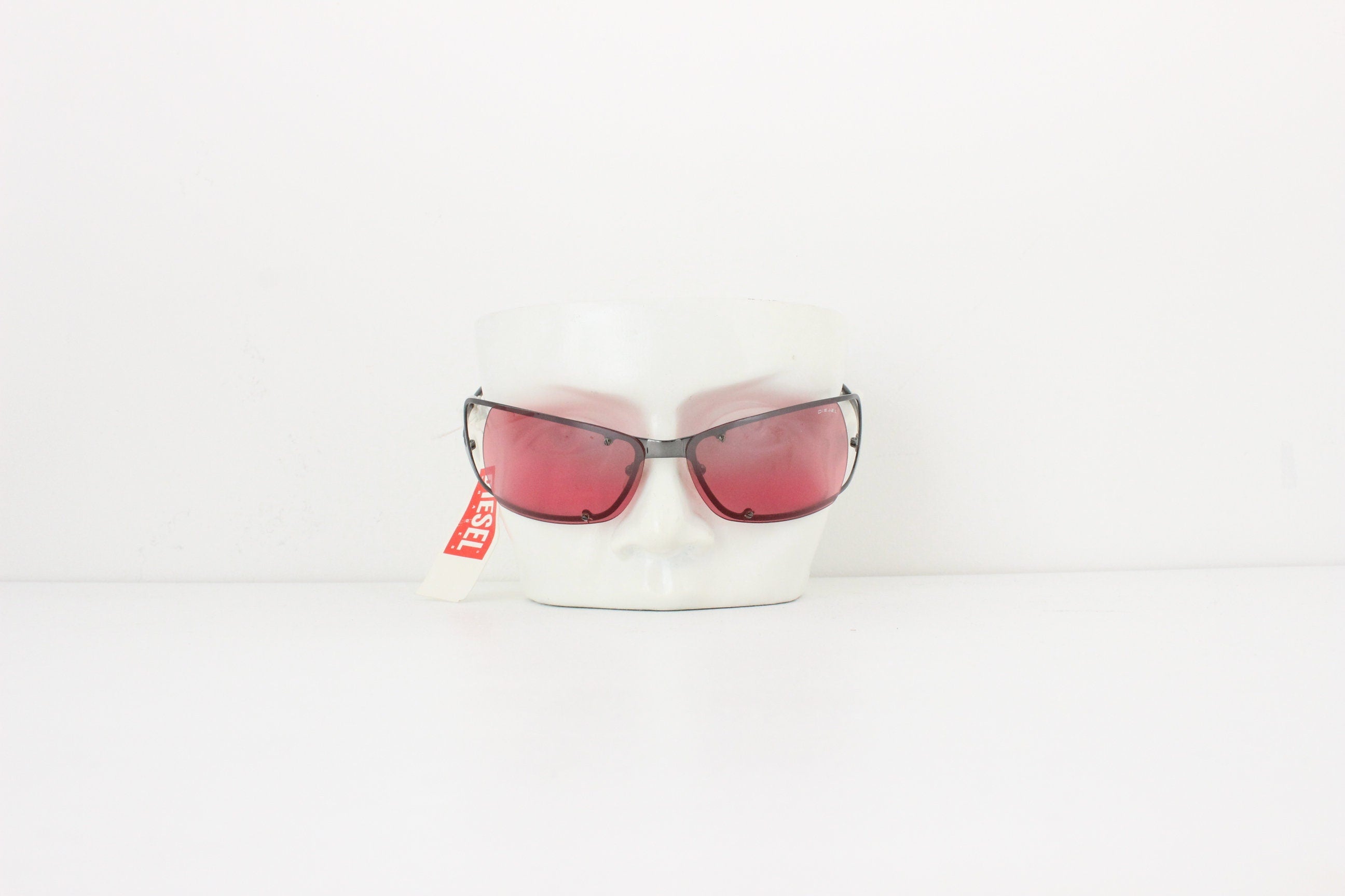 Y2K Diesel Techno Shield Raspberry Lens Wraparound Sunglasses