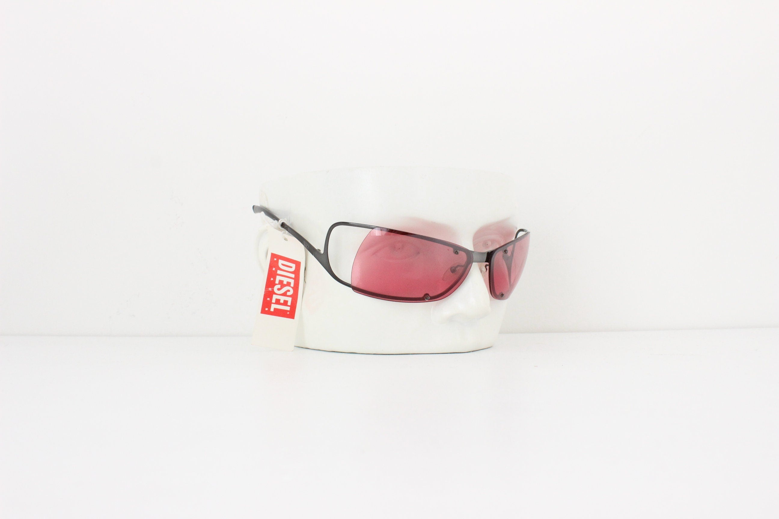 Y2K Diesel Techno Shield Raspberry Lens Wraparound Sunglasses