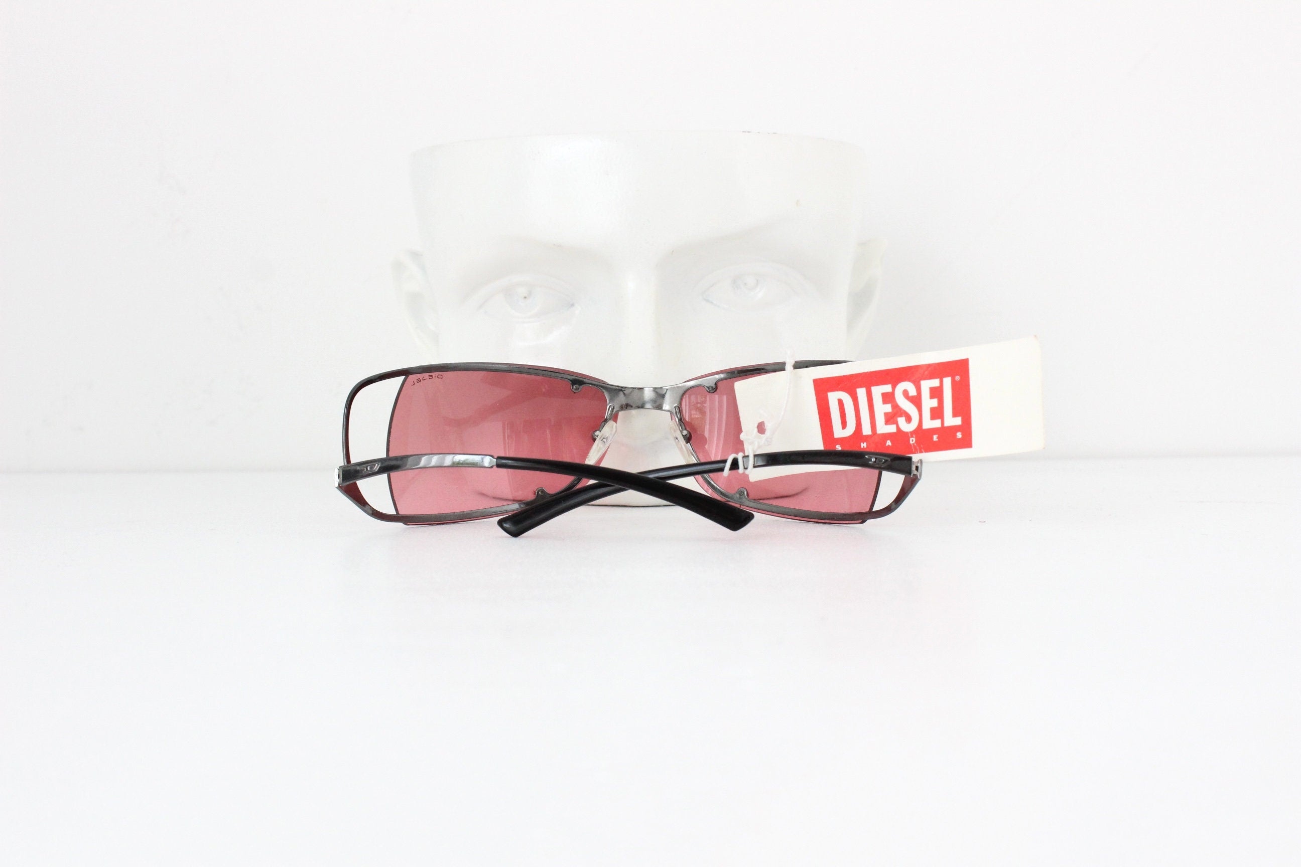 Y2K Diesel Techno Shield Raspberry Lens Wraparound Sunglasses