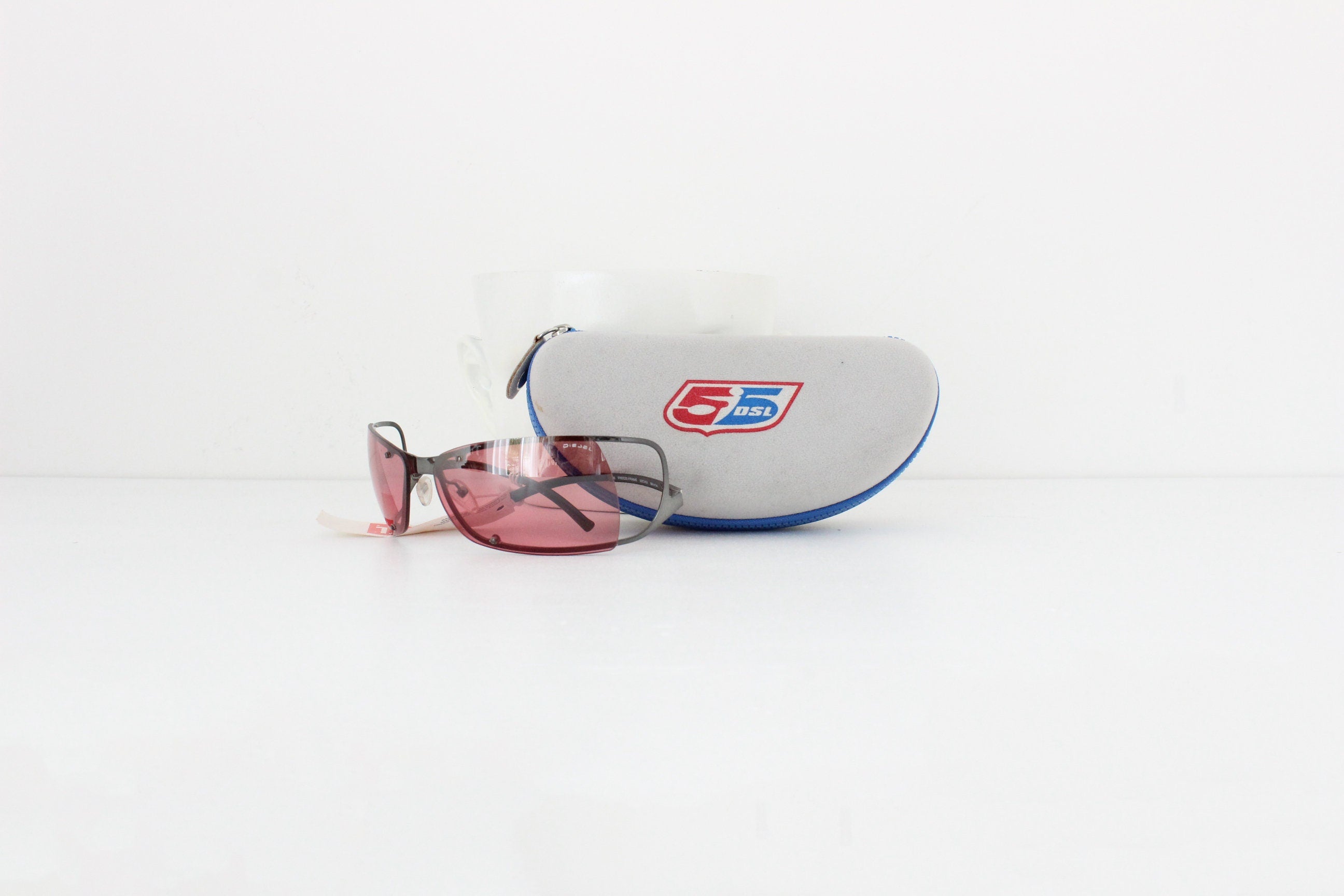 Y2K Diesel Techno Shield Raspberry Lens Wraparound Sunglasses