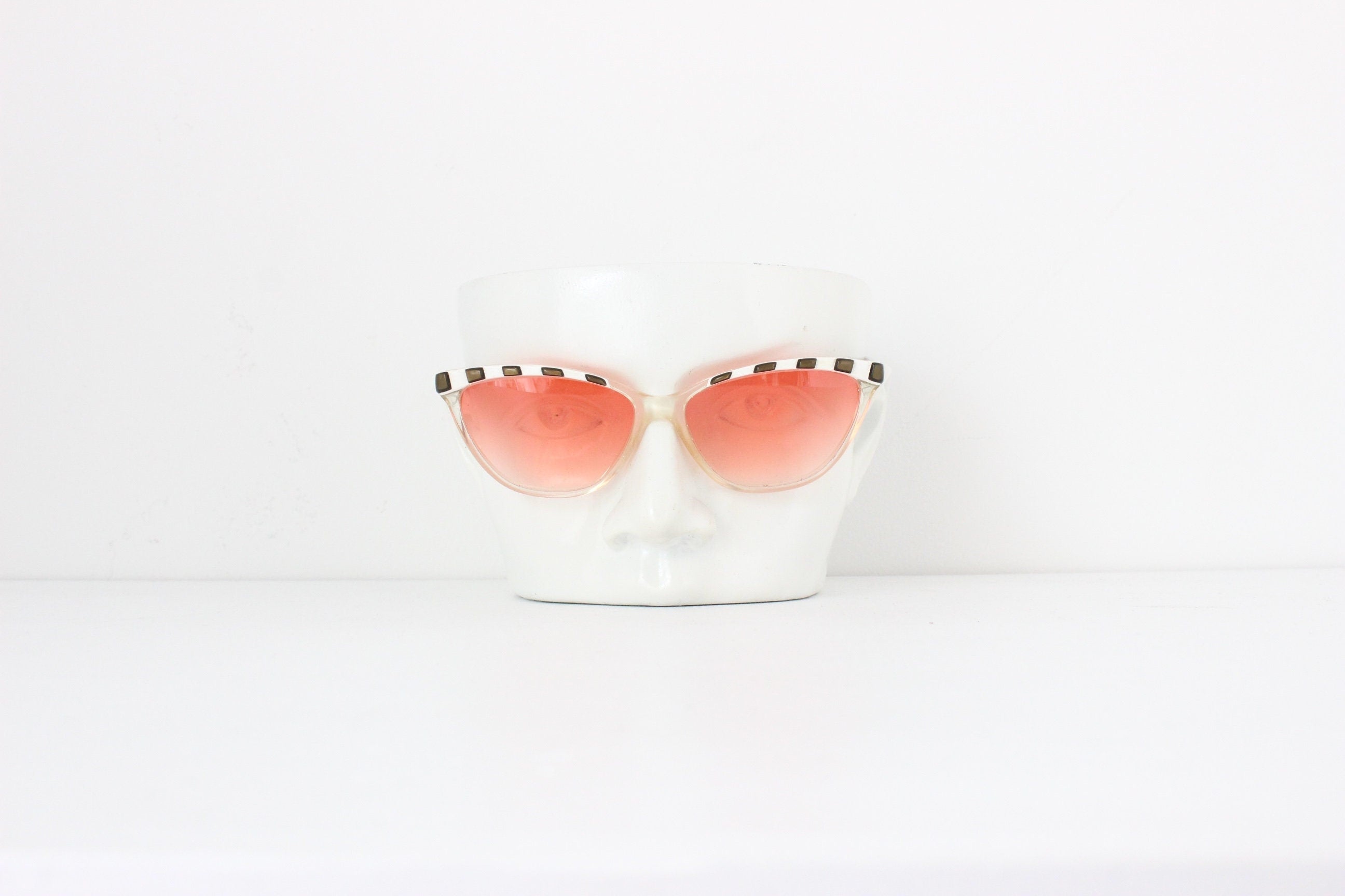 1980s Karl Lagerfeld Paris Striped Cat Eye Sunglasses