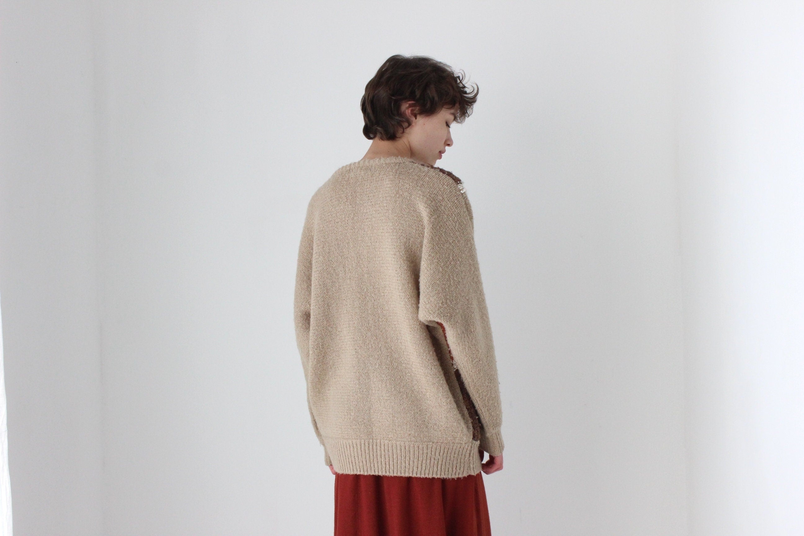 80s Abstract Earthy Boucle Textured Sweater