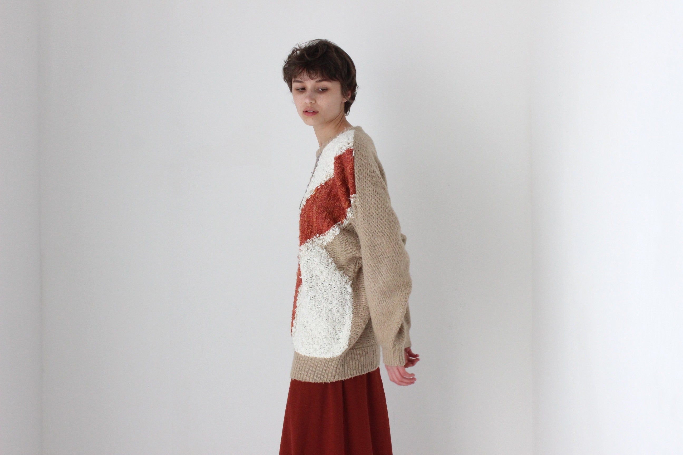 80s Abstract Earthy Boucle Textured Sweater