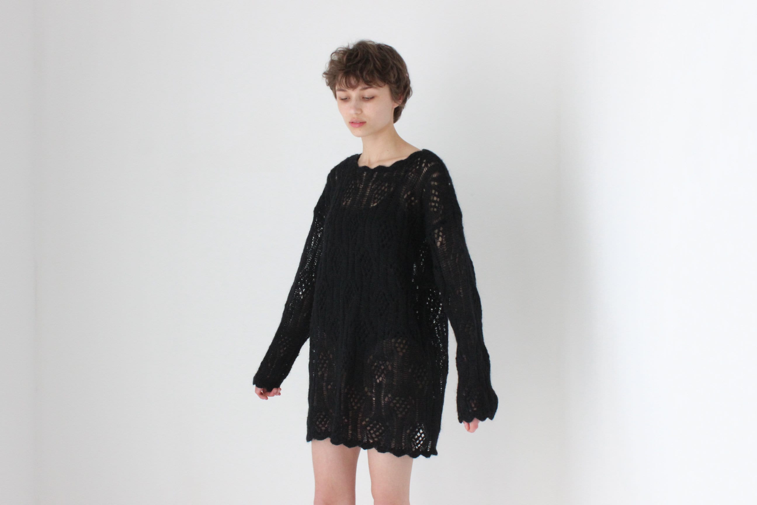 90s Mohair Blend Textured Knit Sweater Dress