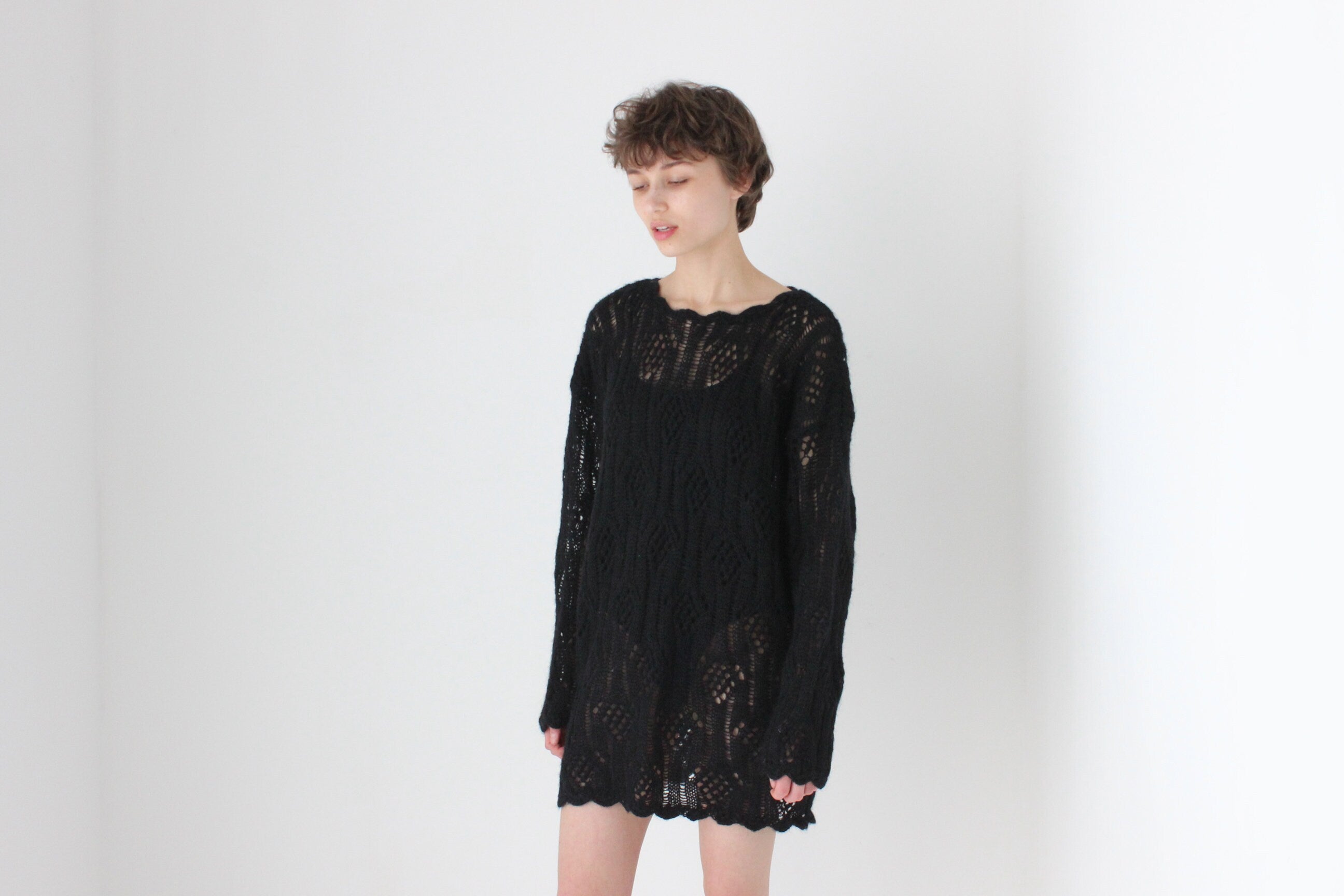 90s Mohair Blend Textured Knit Sweater Dress