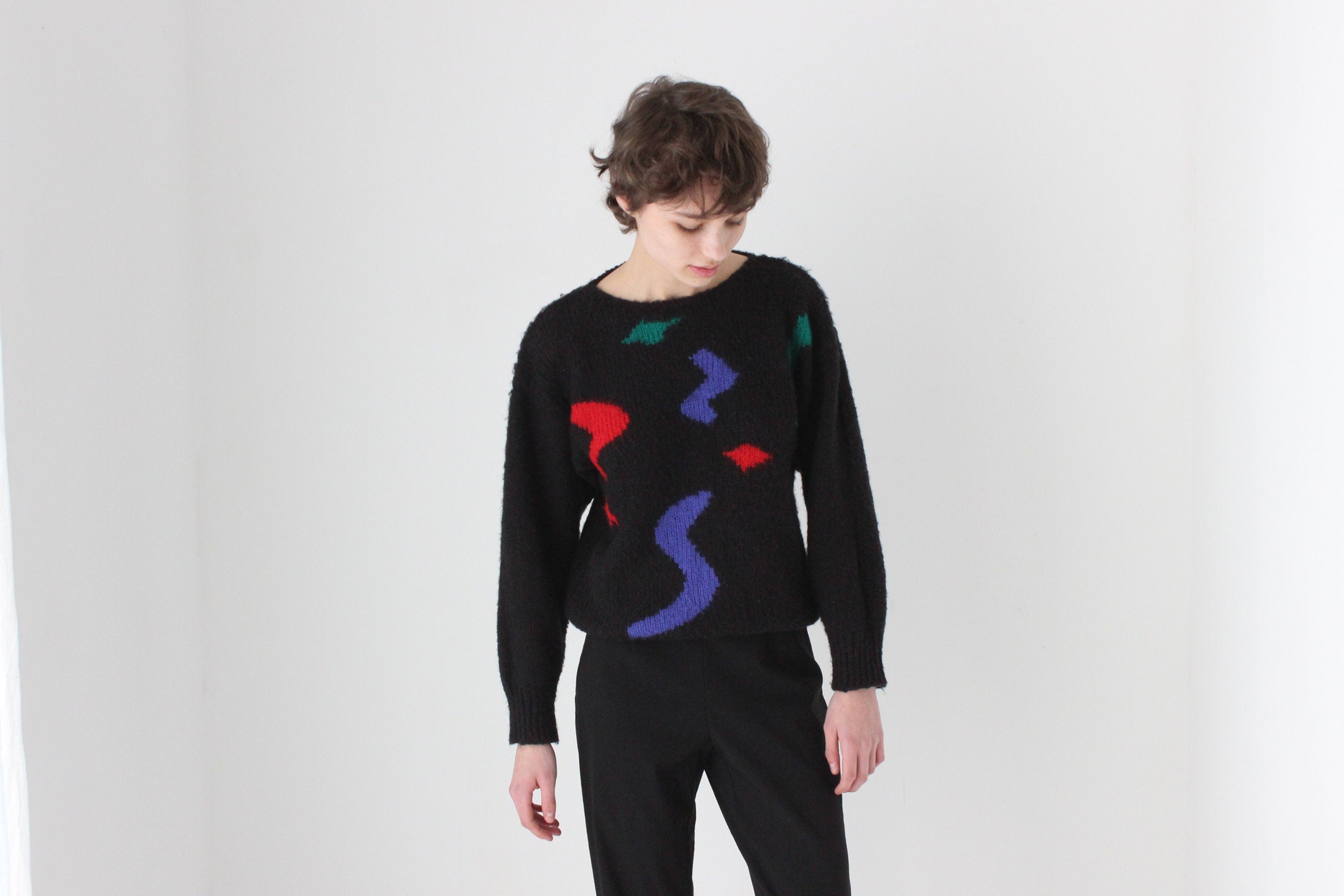 80s Abstract Shapes Black Sweater