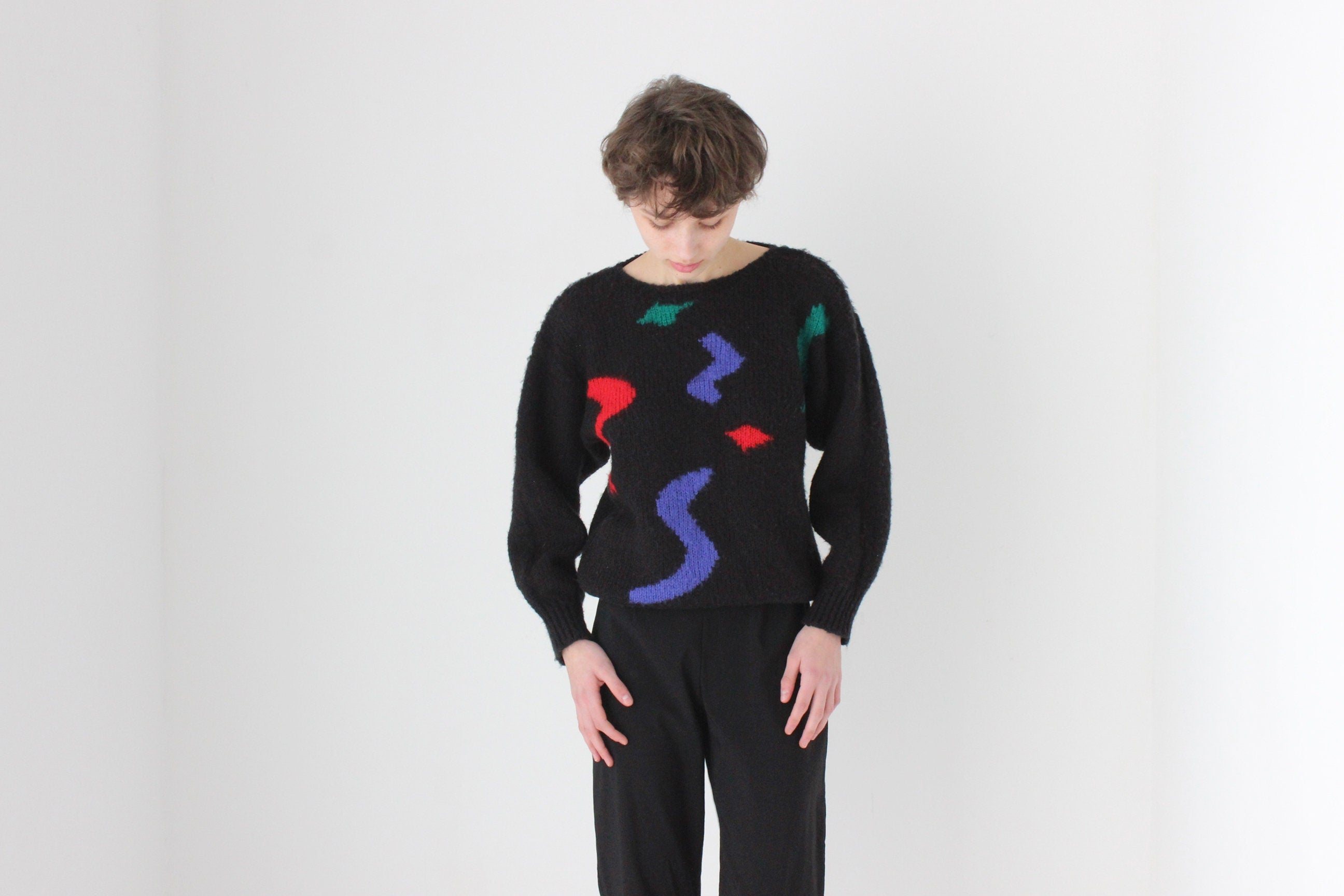 80s Abstract Shapes Black Sweater