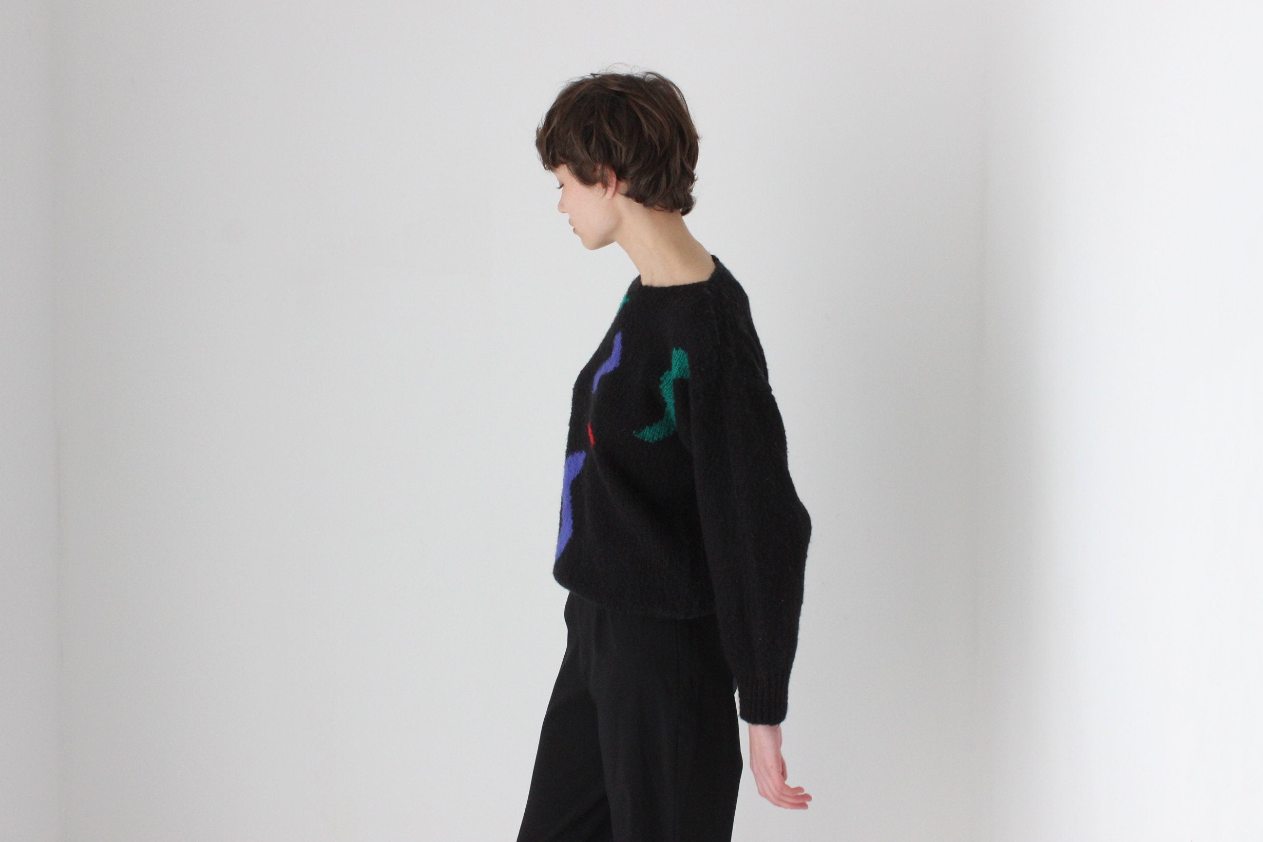 80s Abstract Shapes Black Sweater