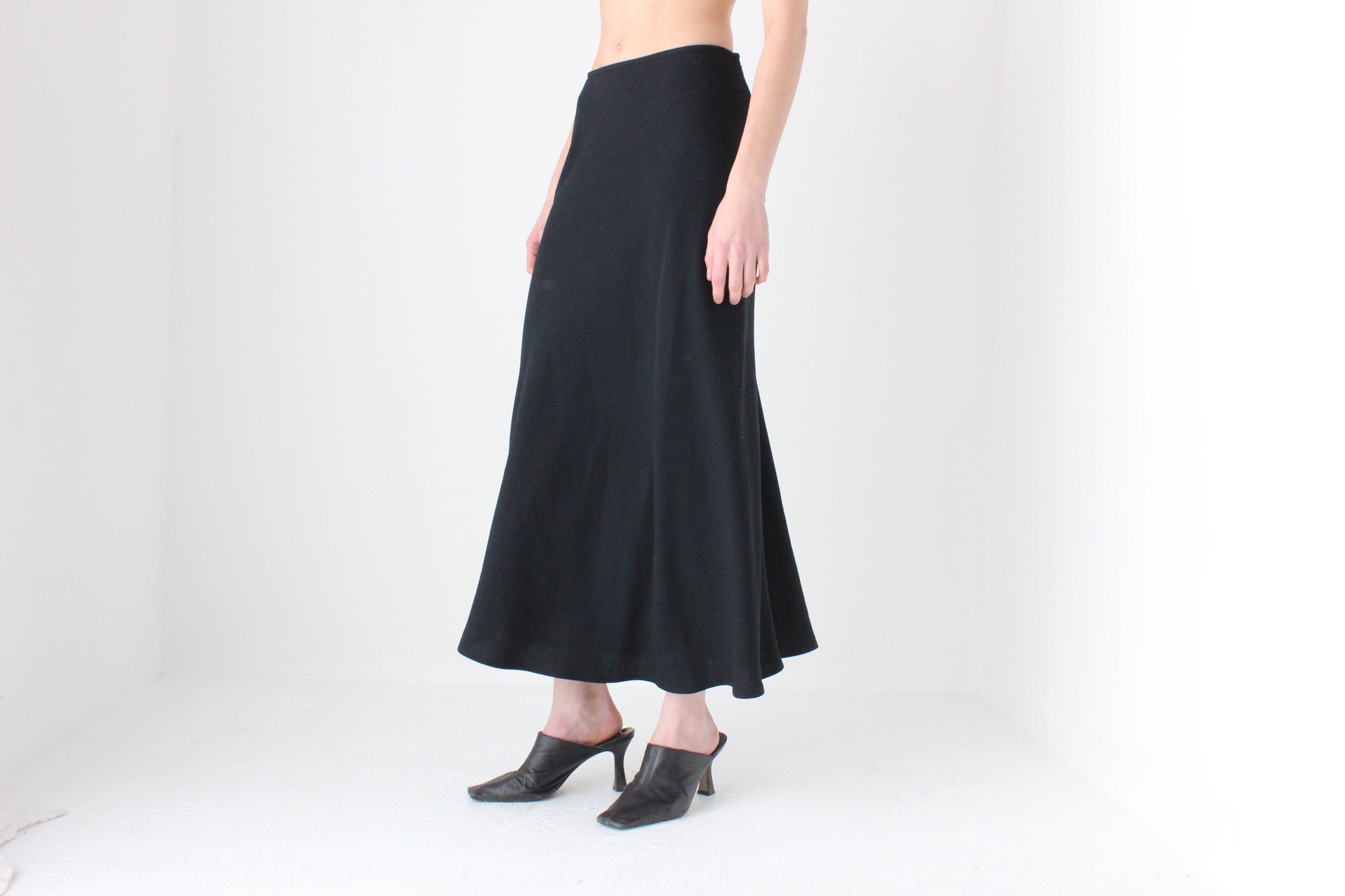 Perfect 90s Minimal Black Crepe Skirt