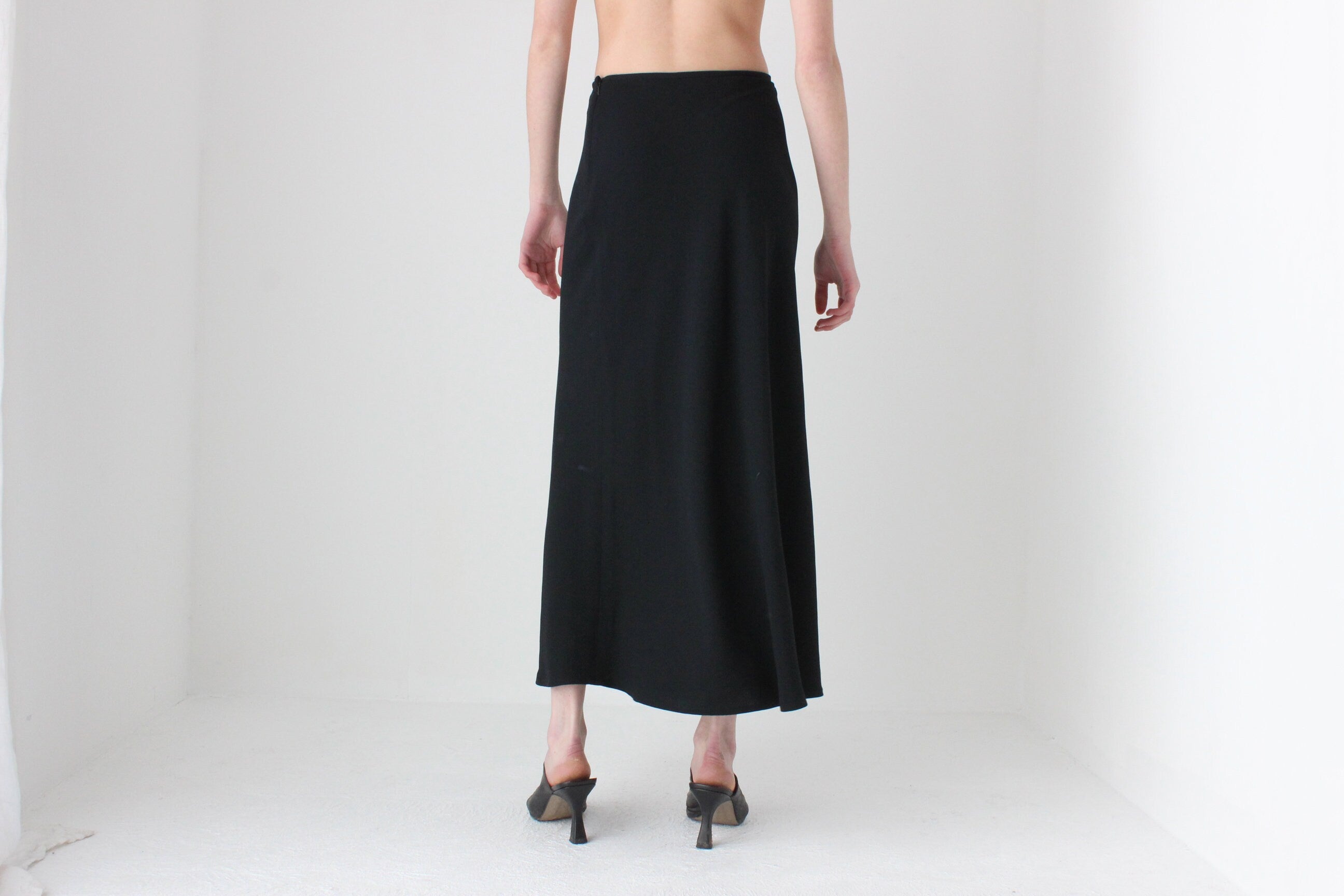 Perfect 90s Minimal Black Crepe Skirt