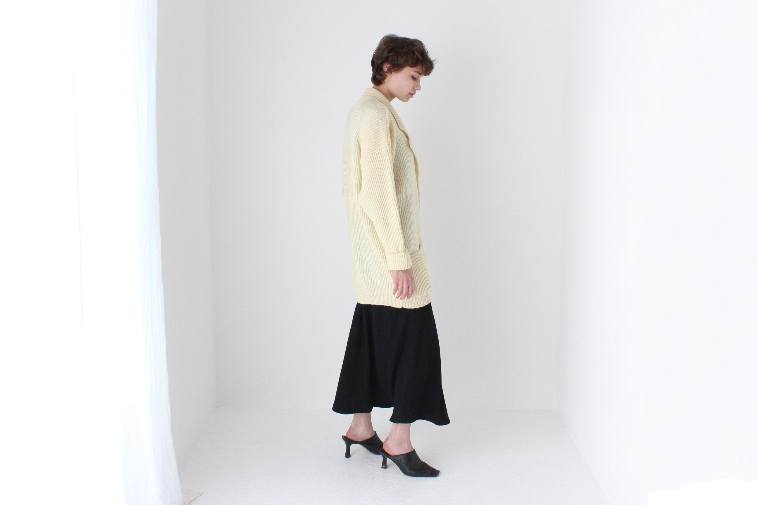 80s Cream Pure Wool Oversized Cardigan