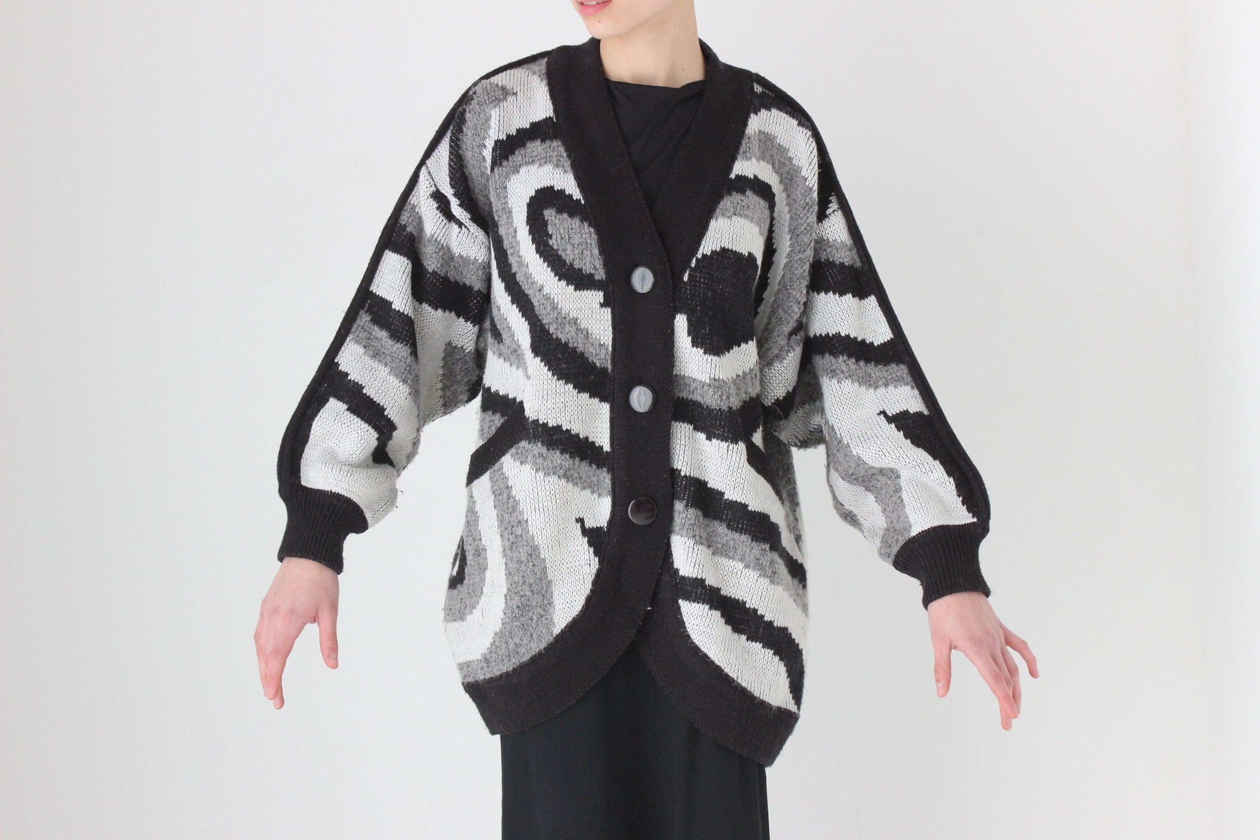 Trippy 80s Abstract Cocoon Batwing Knit