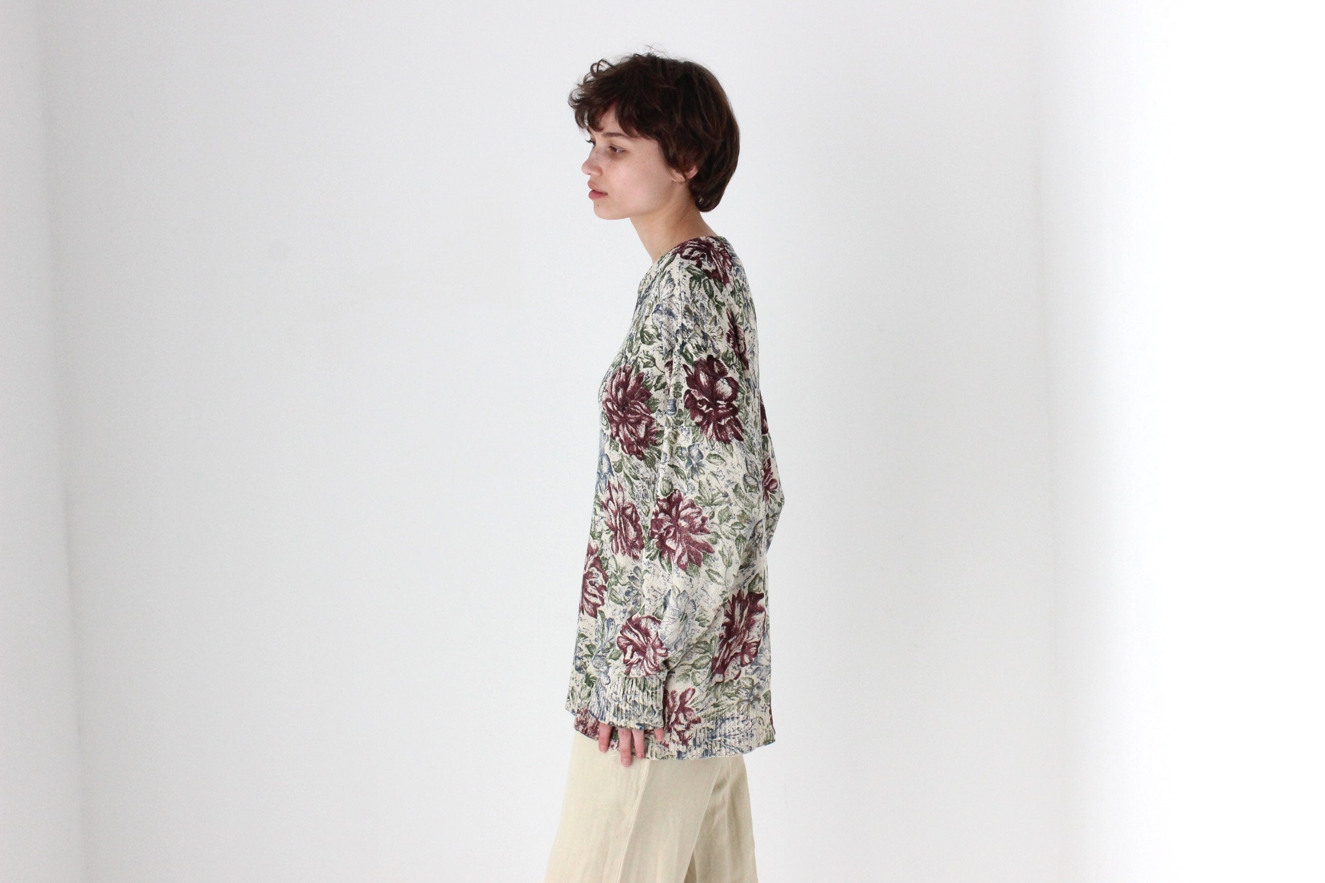 90s PURE SILK Knit Floral Sweater