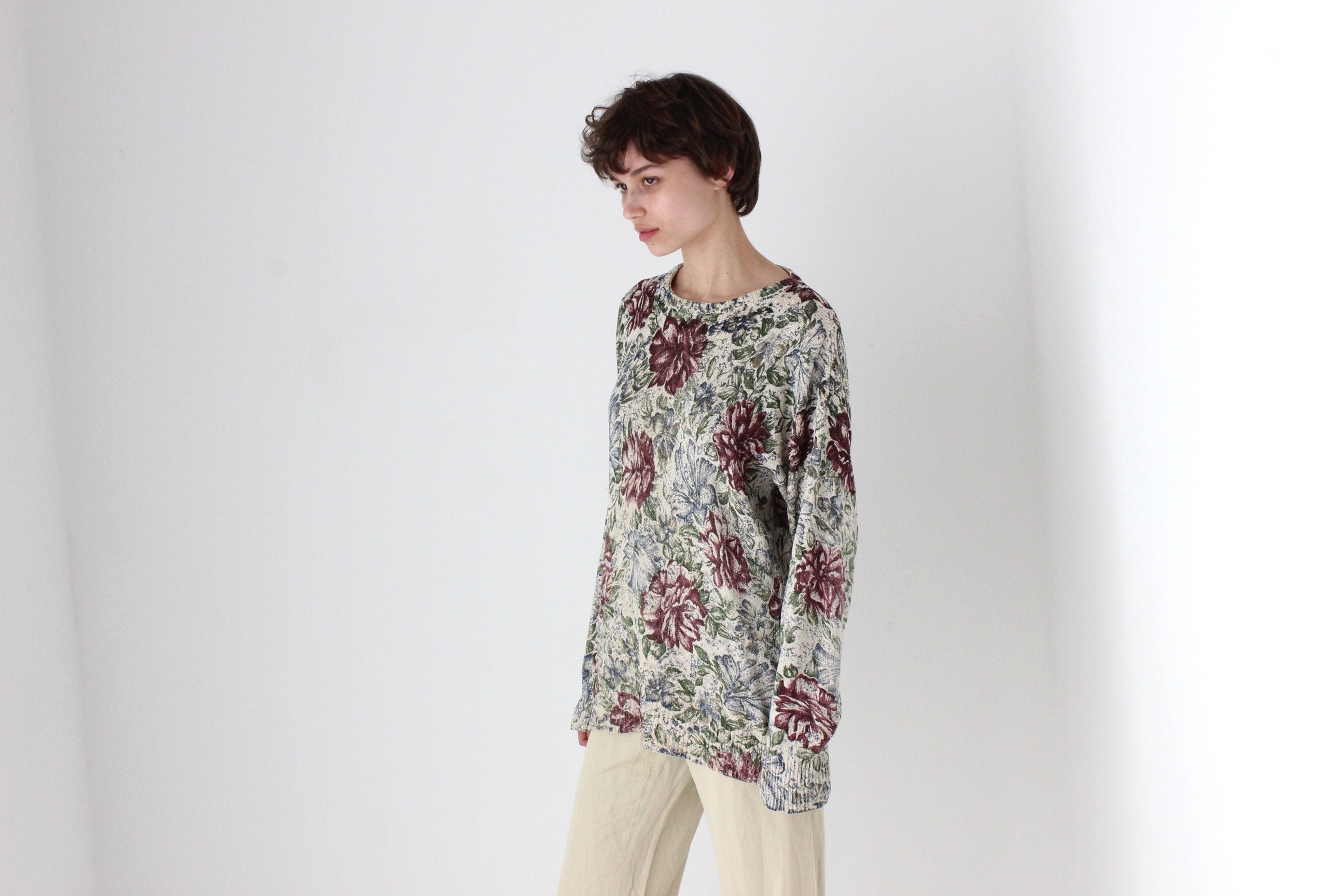 90s PURE SILK Knit Floral Sweater