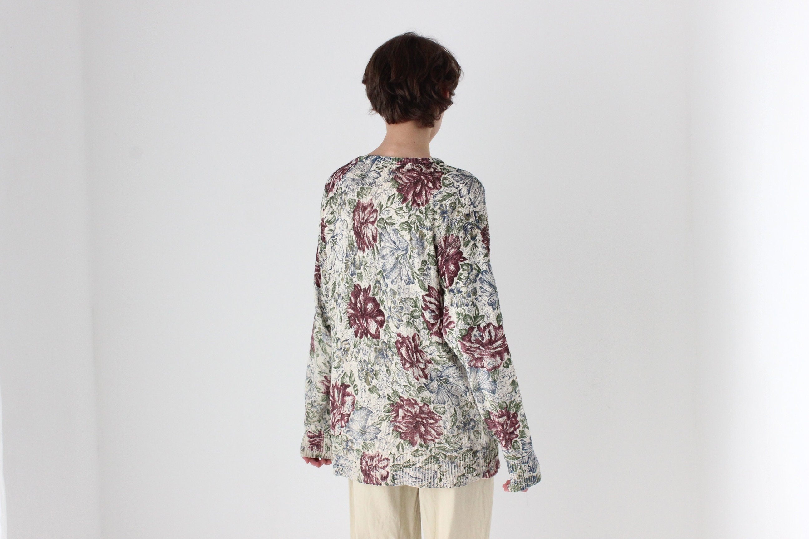 90s PURE SILK Knit Floral Sweater