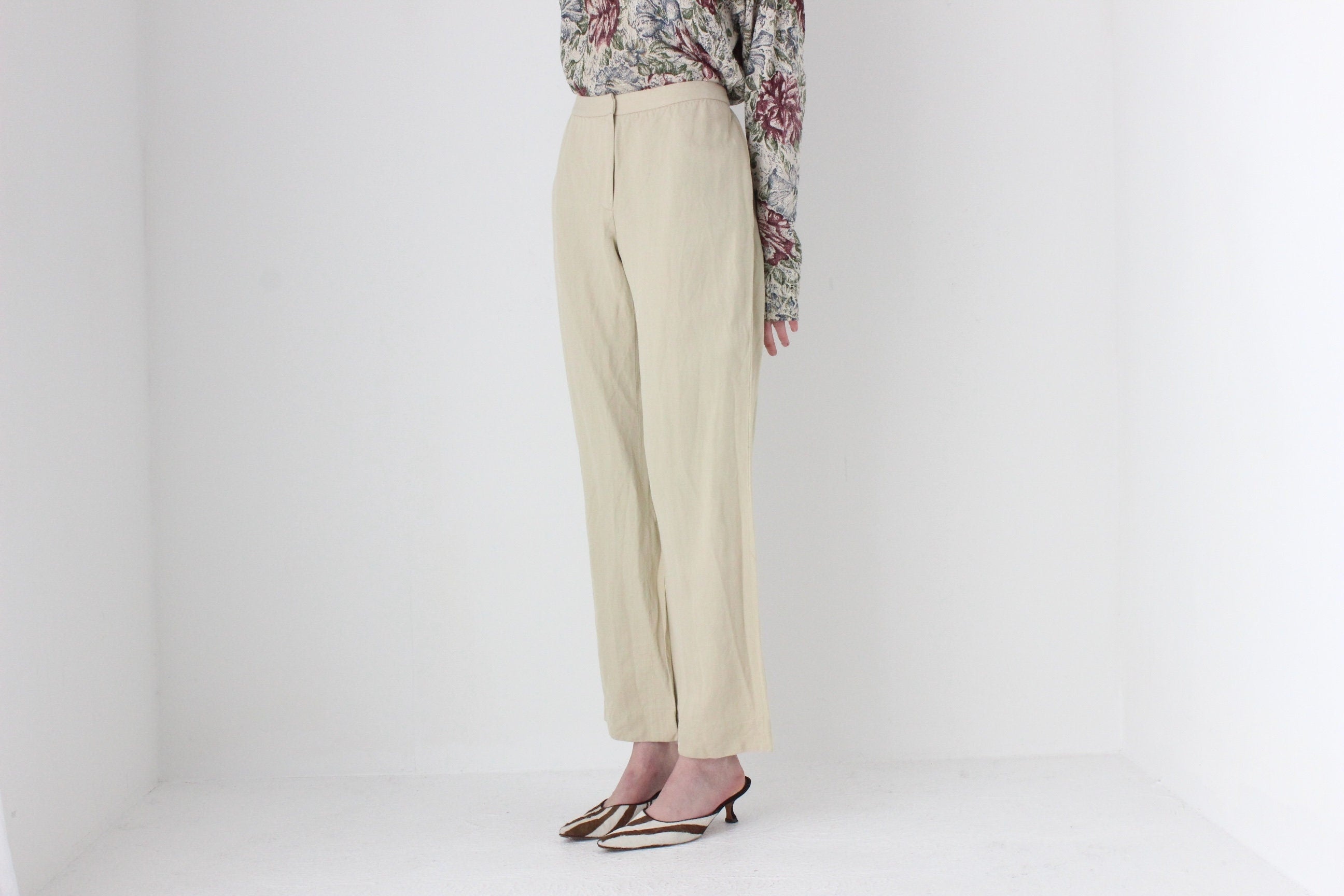 90s Neutral Linen Relaxed Trousers