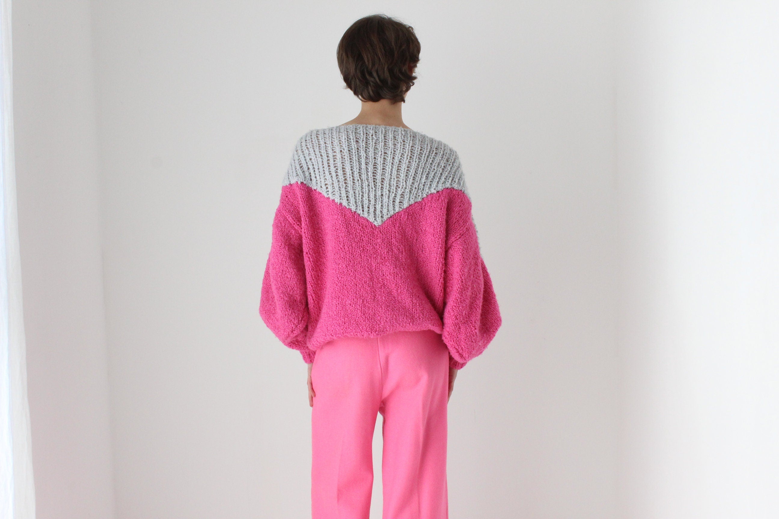 80s Hand Knit Bubblegum Bubble Sleeve Sweater