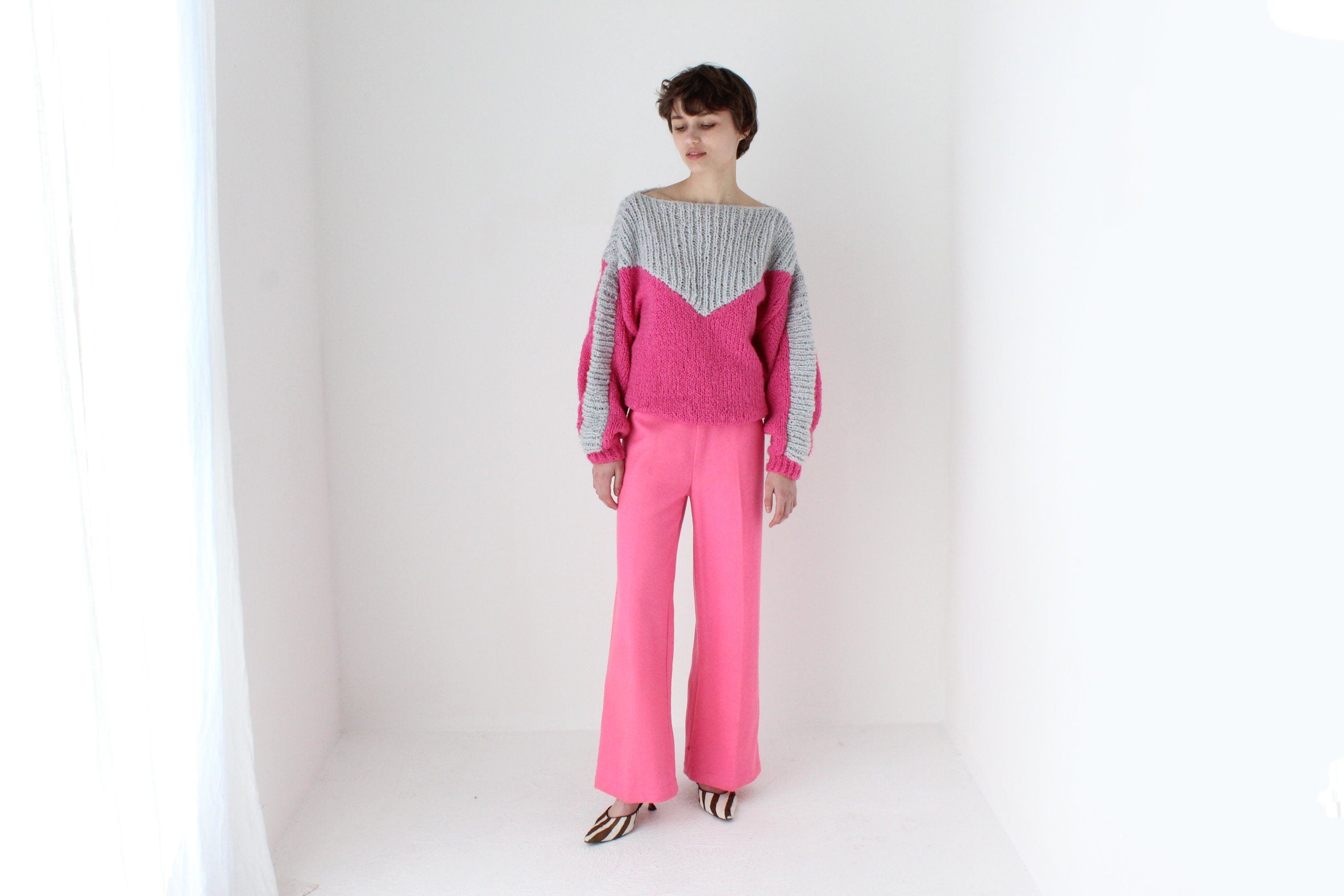 70s Bubblegum Pink High Waist Wide Leg Flares