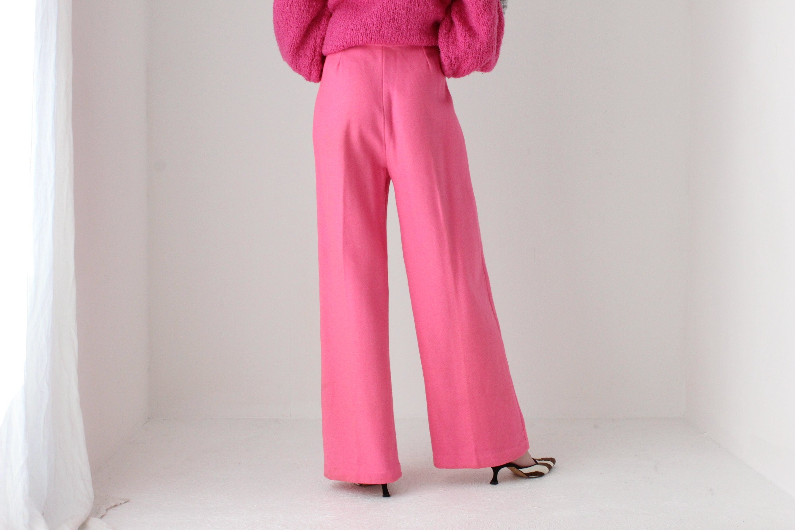 70s Bubblegum Pink High Waist Wide Leg Flares