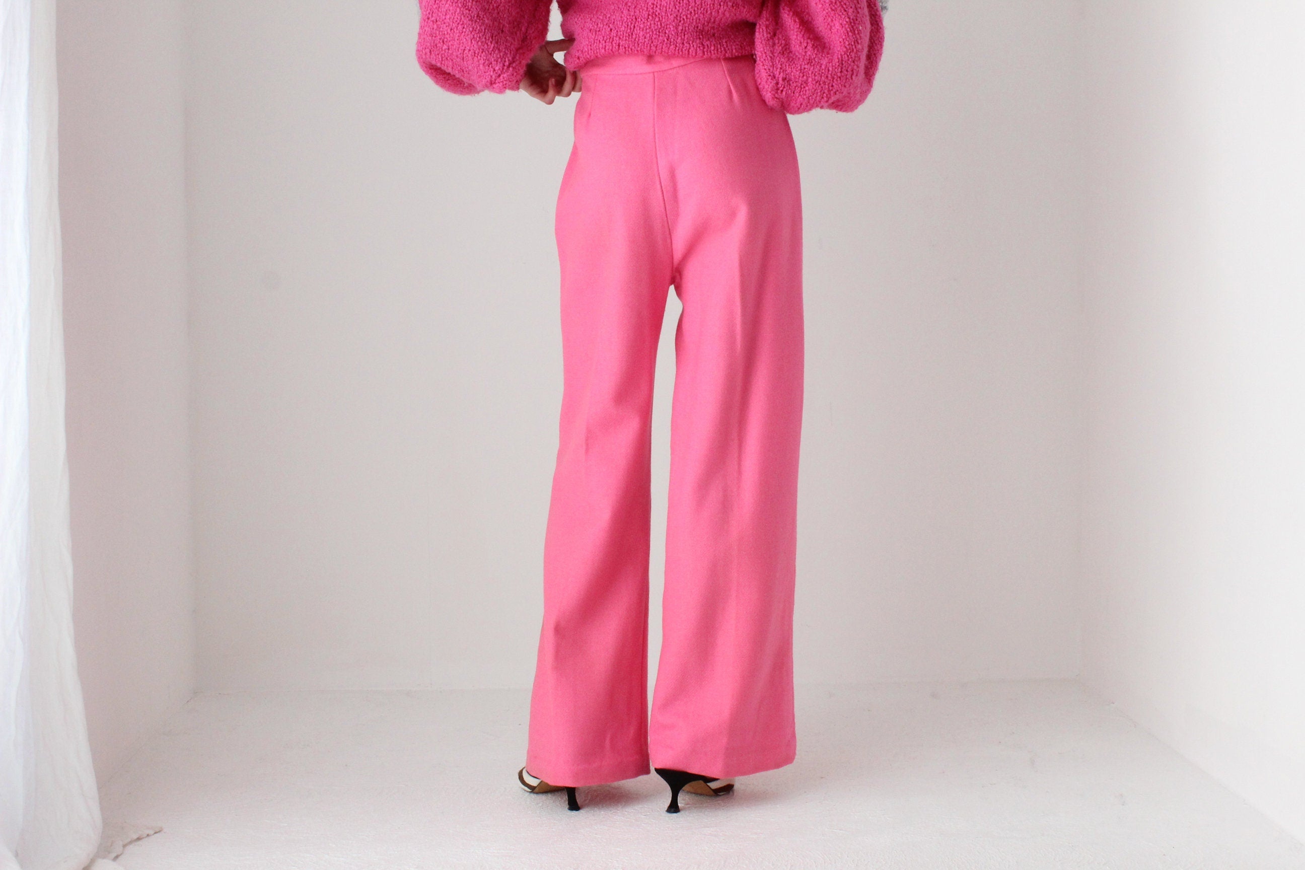 70s Bubblegum Pink High Waist Wide Leg Flares