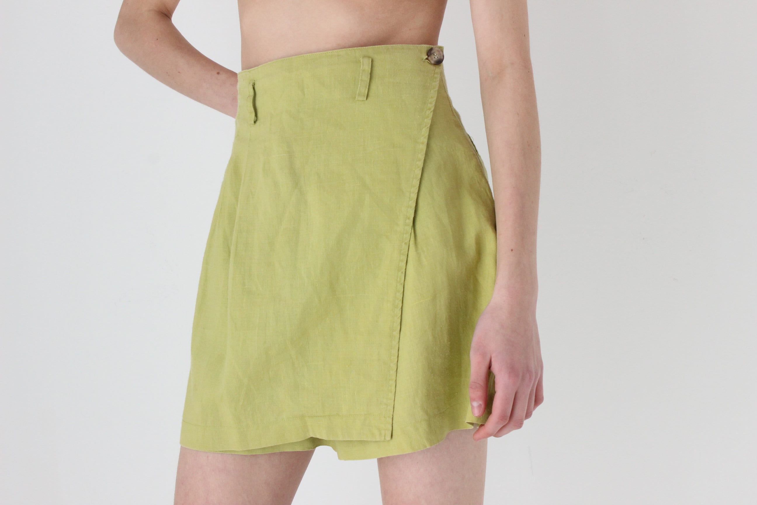 90s Chartreuse Linen 'Skorts'